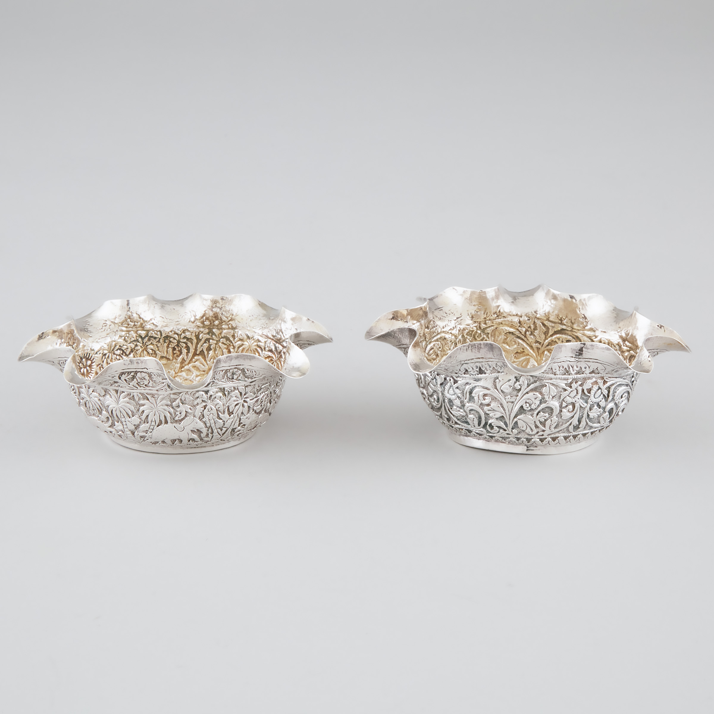 Two Burmese Silver Small Oval Bowls, early 20th century