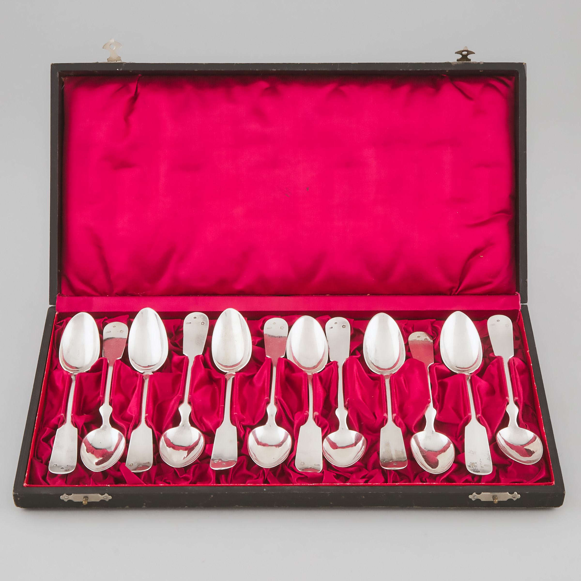 Set of Twelve Austrian Silver Fiddle Pattern Tea Spoons, early 20th century