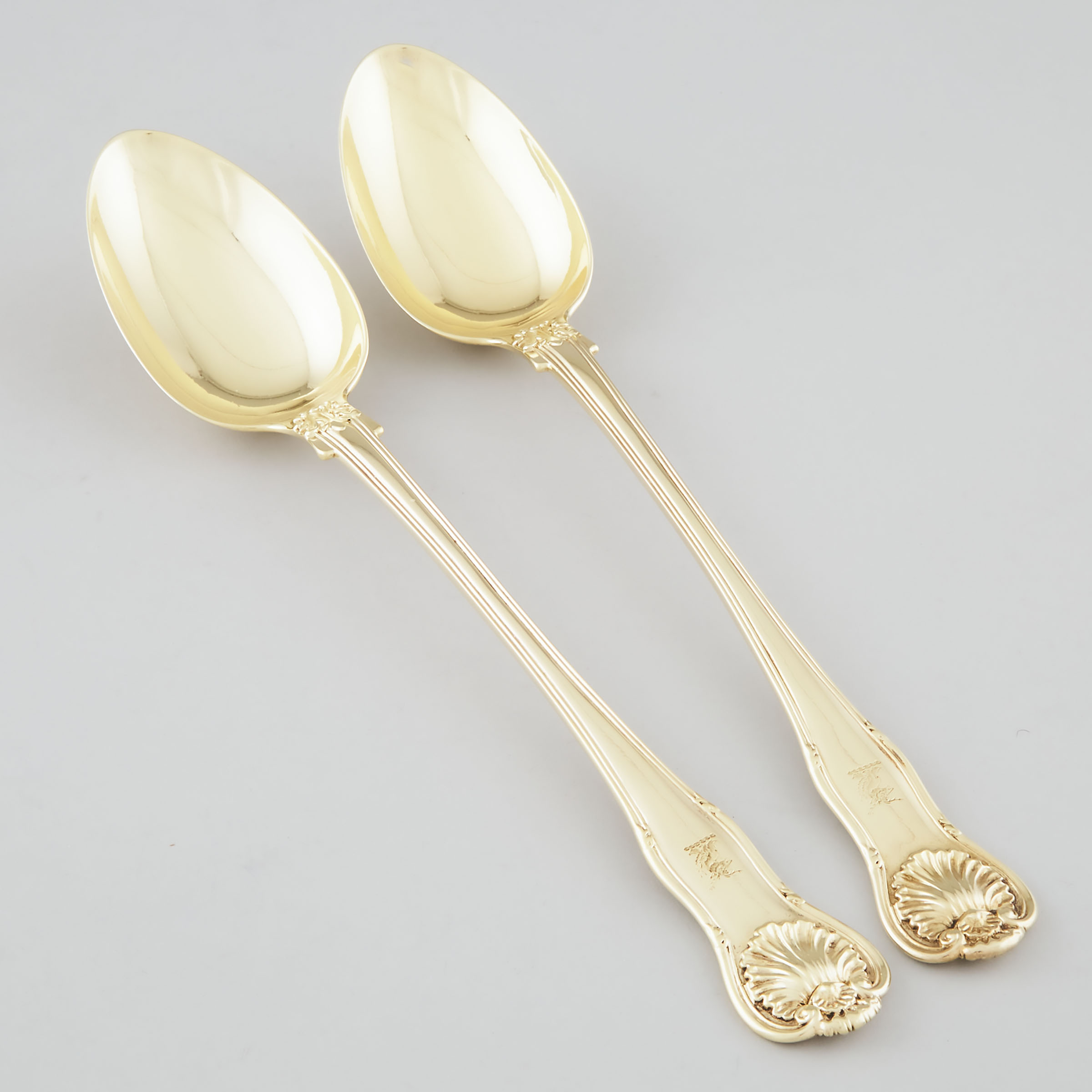 Pair of George IV Silver-Gilt King's Husk Pattern Serving Spoons, William Eley & William Fearn, London, 1822