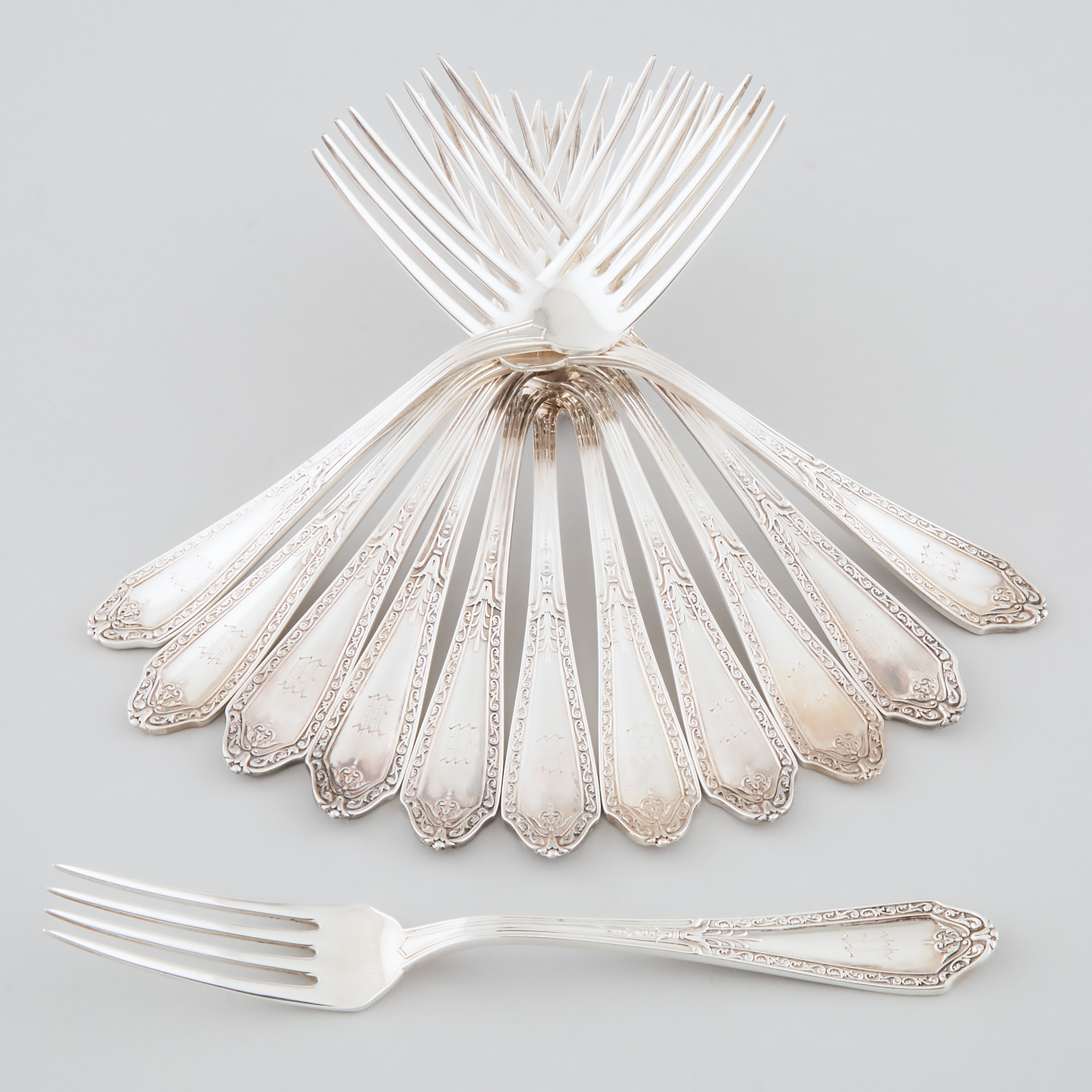 Twelve Canadian Silver Dinner Forks, Roden Bros., Toronto. Ont., 20th century