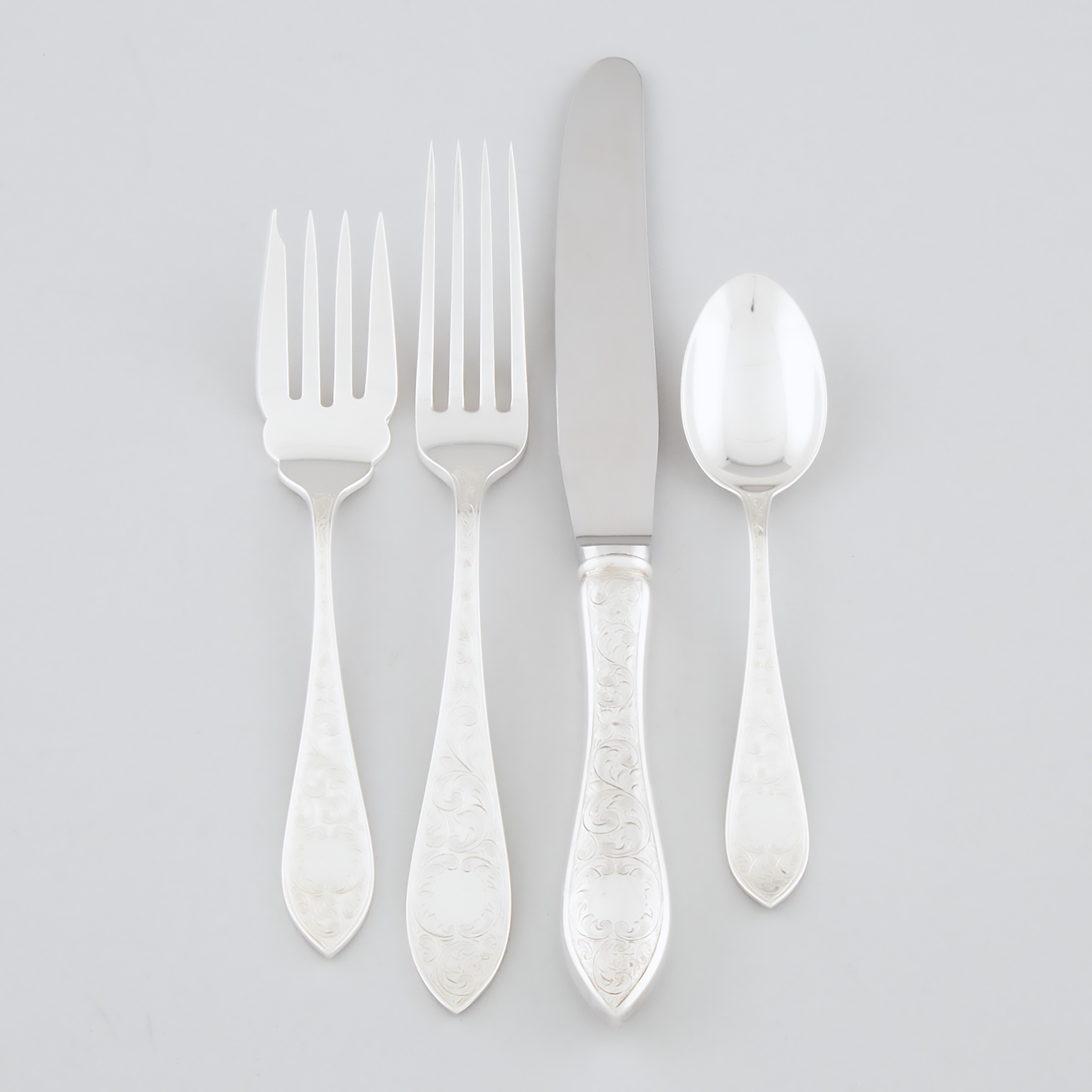 Canadian Silver ‘Tudor Scroll’ Pattern Flatware, Henry Birks & Sons, Montreal, Que., 20th century
