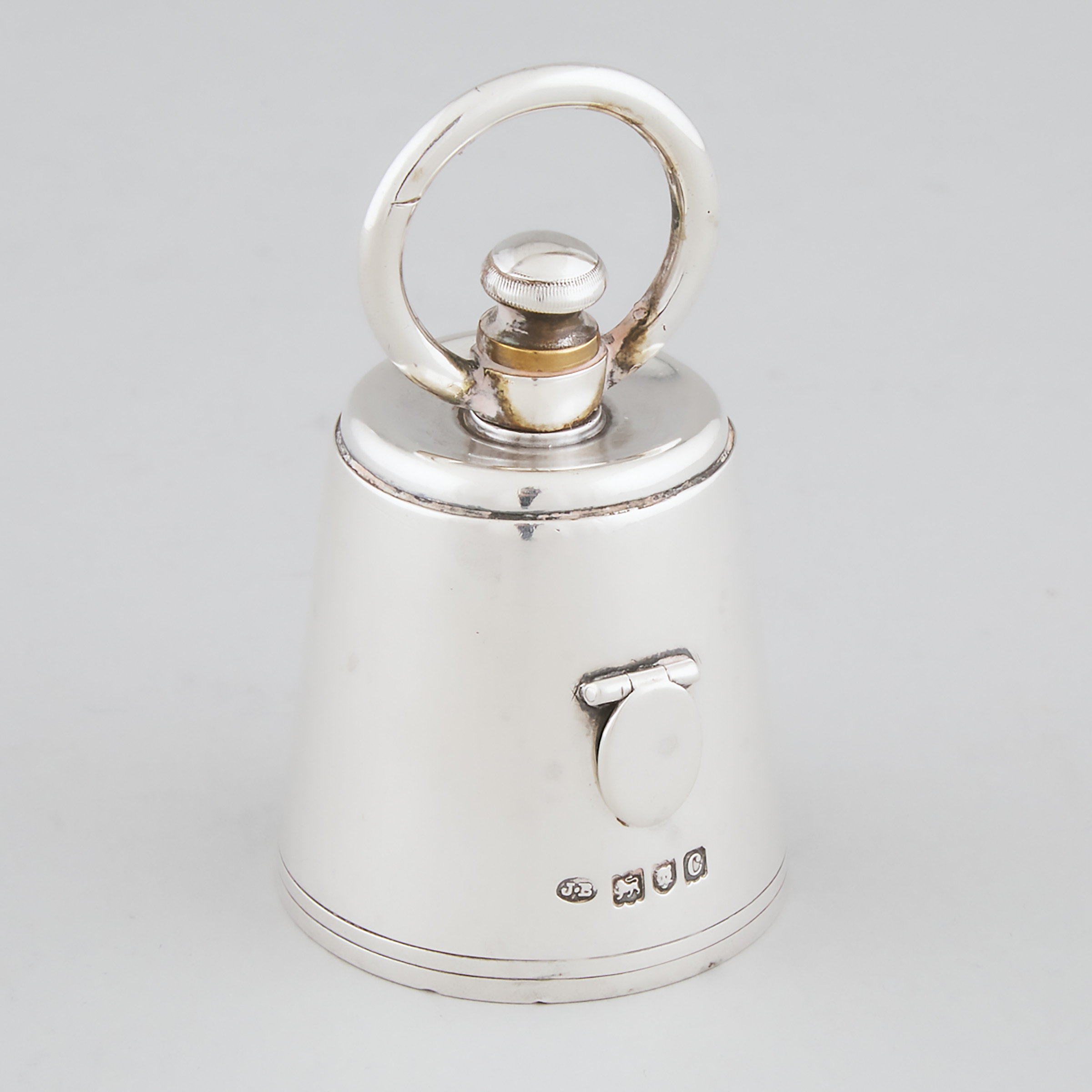 Late Victorian Silver Novelty Bell Weight Pepper Mill, Joseph Braham, London, 1898