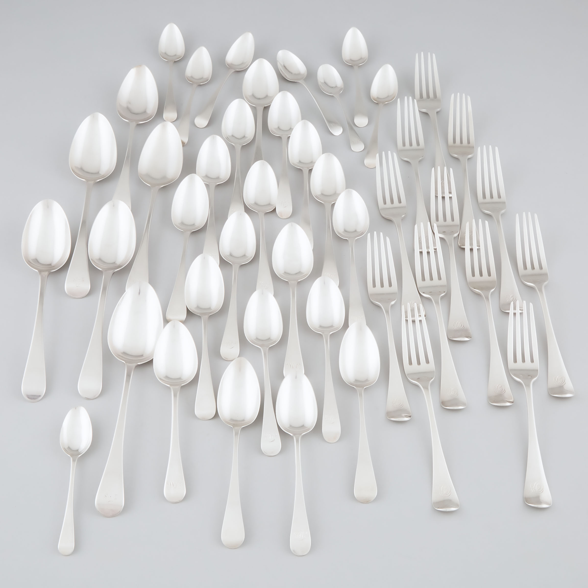 George III Silver Old English Pattern Flatware, London, late 18th/early 19th century