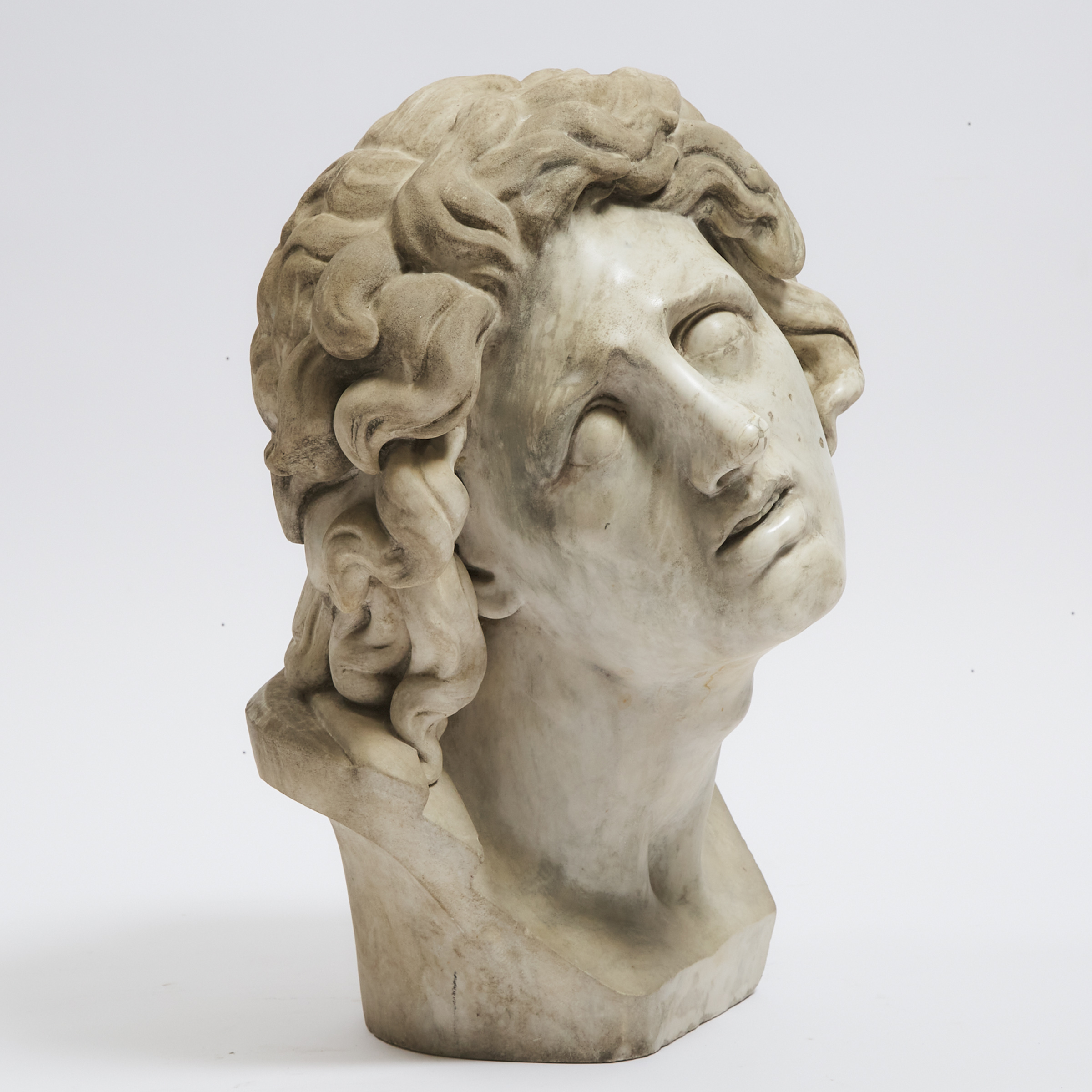 Massive Roman Marble Copy of the Hellenistic Head of The Dying Alexander, 17th century or earlier