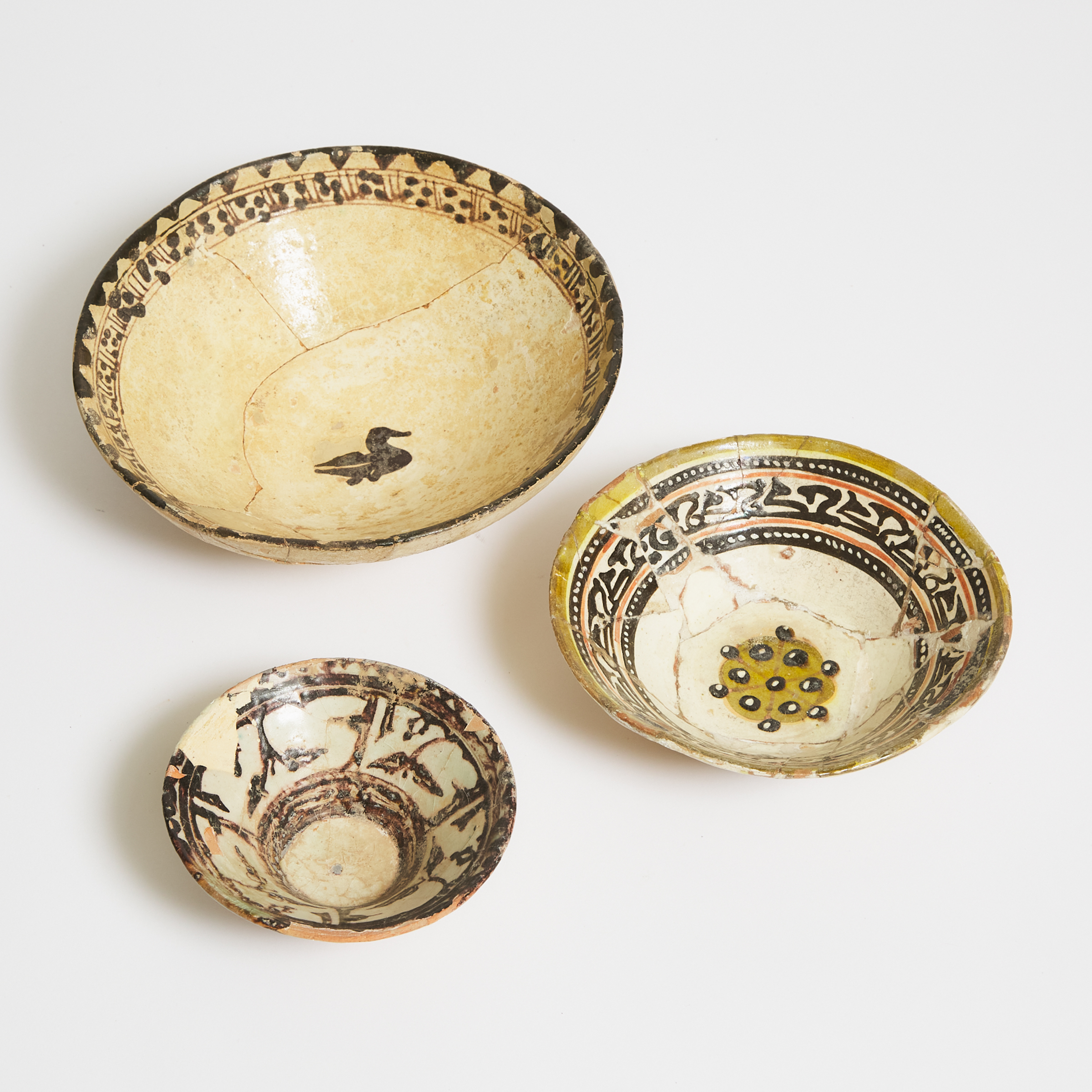 Three Persian Pottery Bowls, Nishapur, North Eastern Iran, 10th century