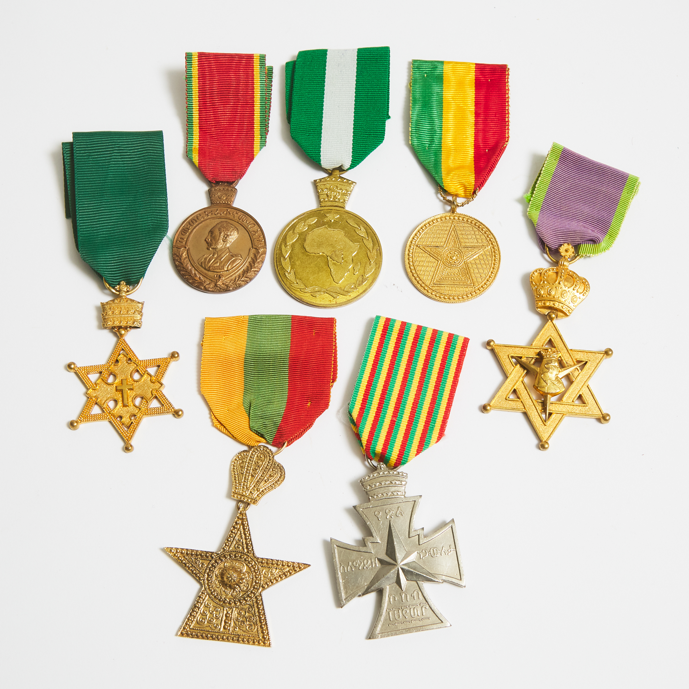 Seven Imperial Ethiopian Medals, mid 20th century