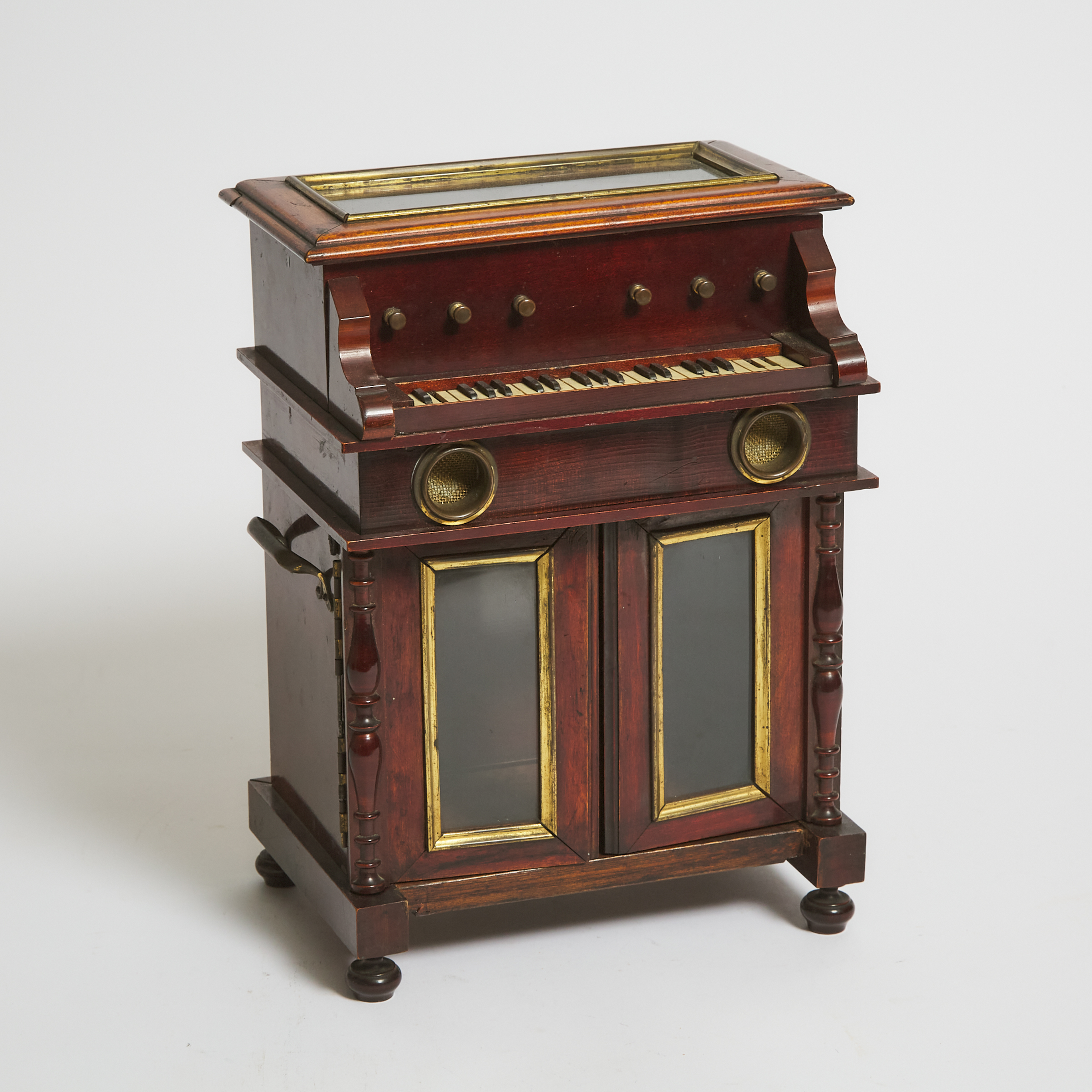 Austrian Mahogany Musical Automaton Miniature Organ Form Tantalus, early 20th century