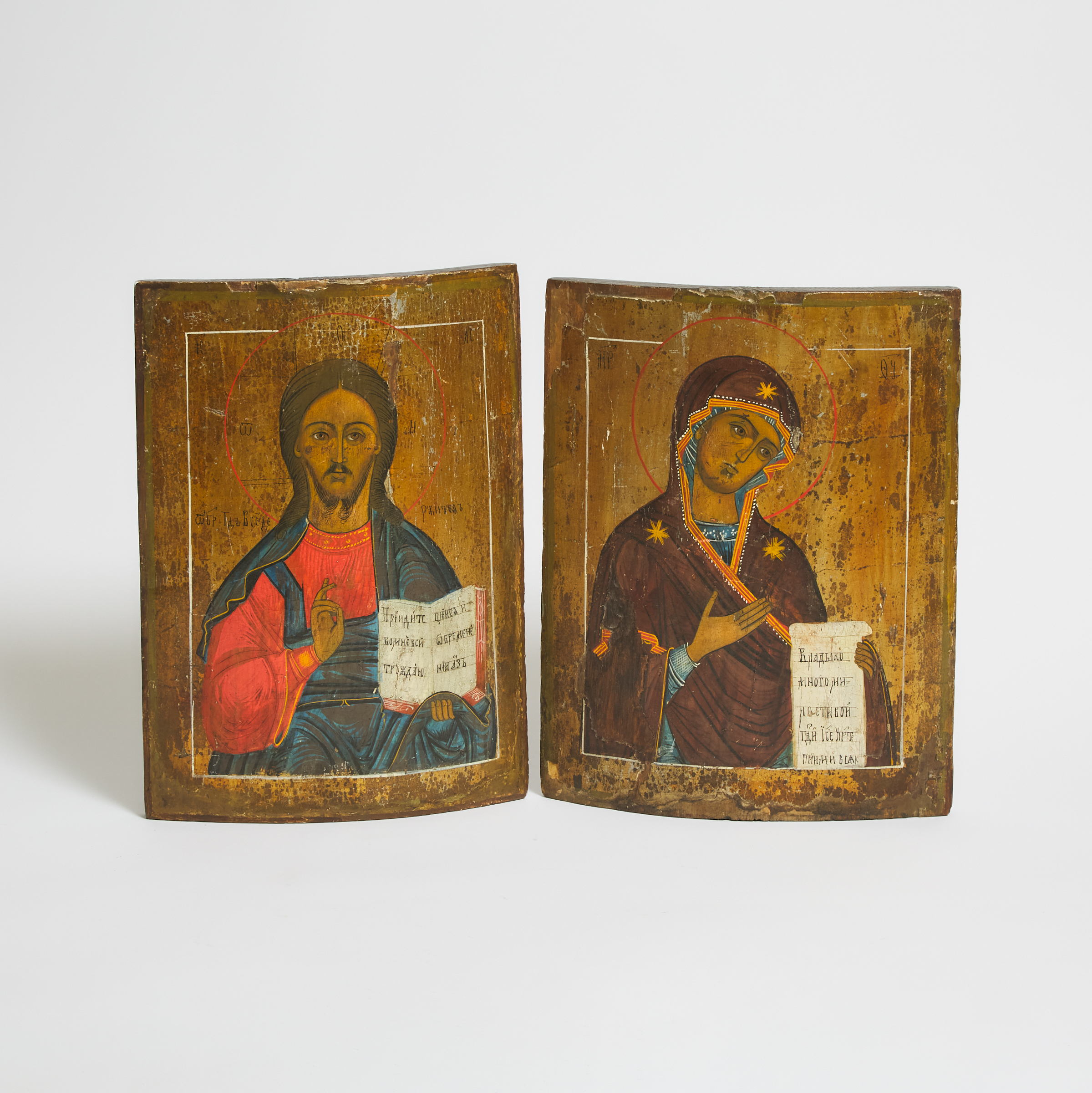 Pair of Russian Icons: Christ Pantocrator and Theotokos The Petitioner, 19th century