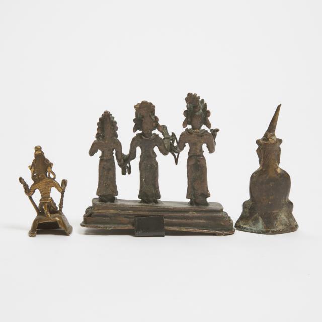 Group of Three Indian Bronze Deity Figures, 19th/20th century