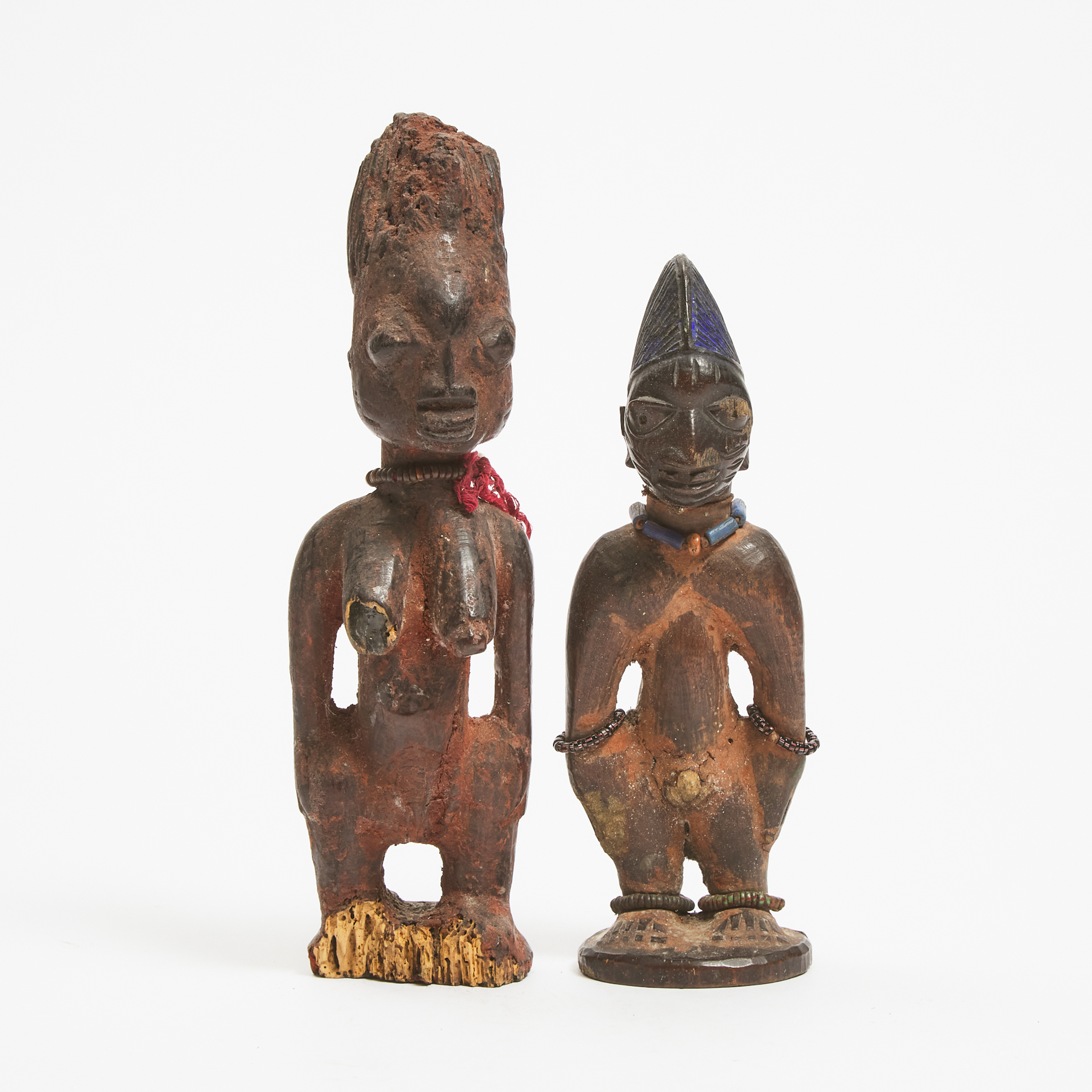 Two Yoruba Ibeji Figures, Nigeria, West Africa, early to mid 20th century