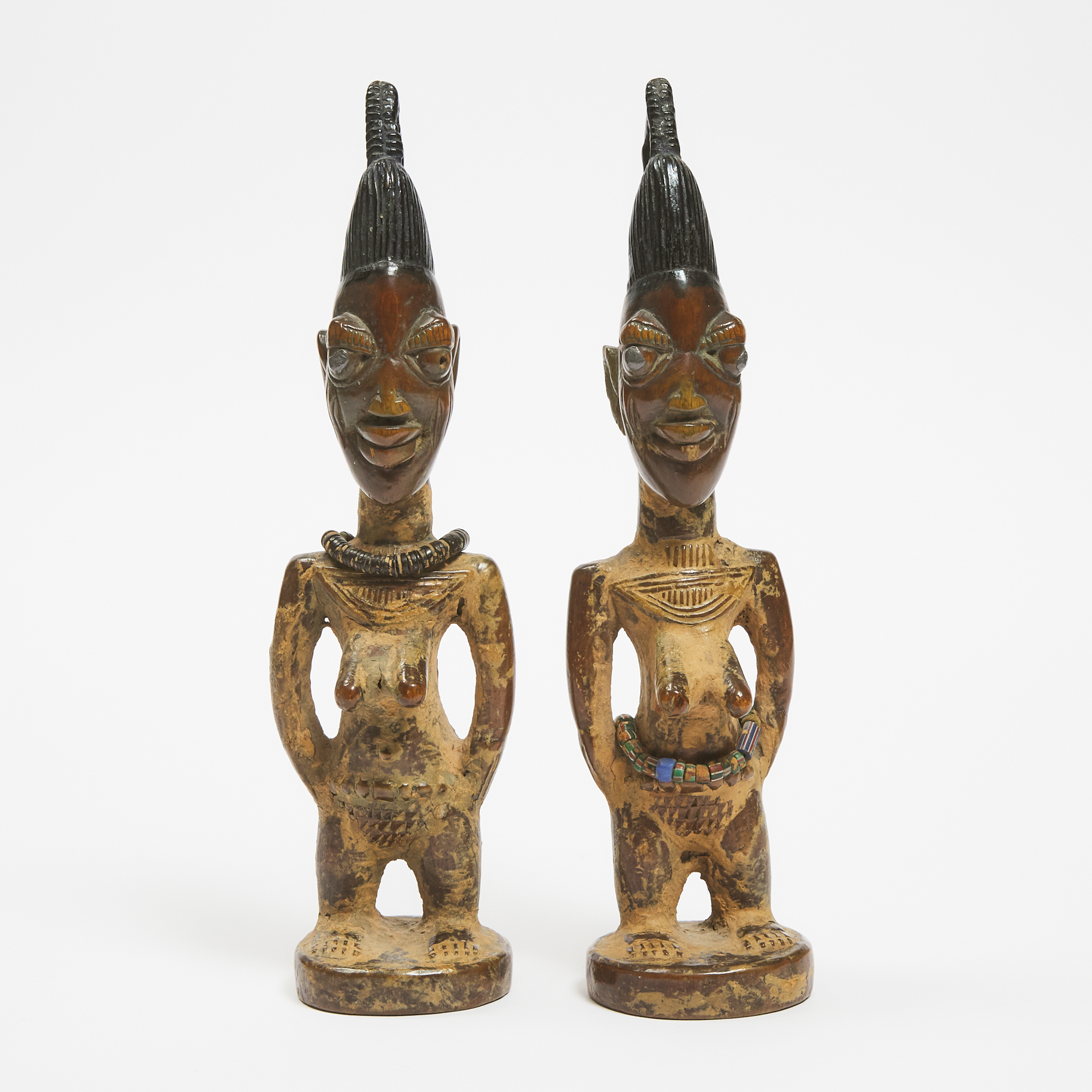 Pair of Yoruba Female Ibeji Twin Figures, Ila Orangun Region, Nigeria, West Africa, early to mid 20th century