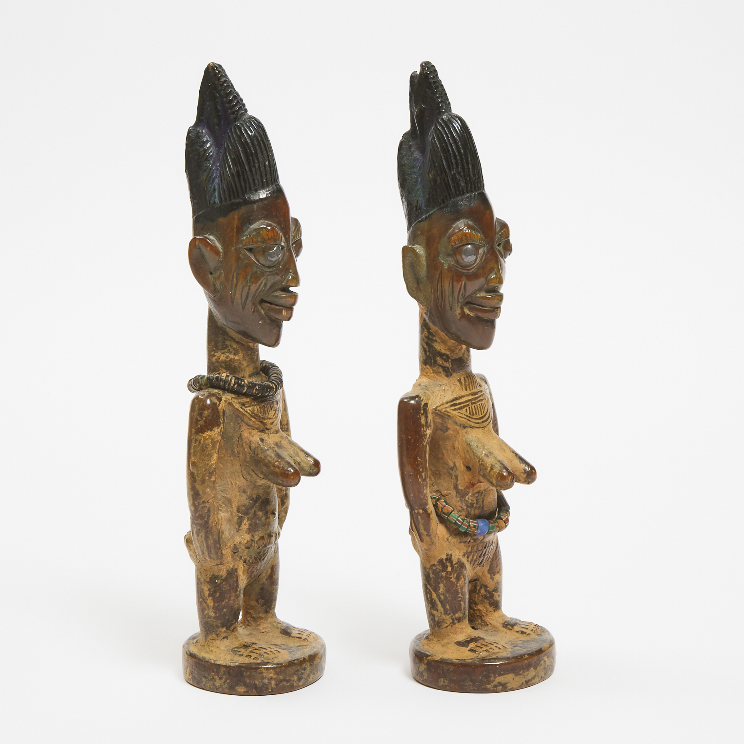 Pair of Yoruba Female Ibeji Twin Figures, Ila Orangun Region, Nigeria, West Africa, early to mid 20th century
