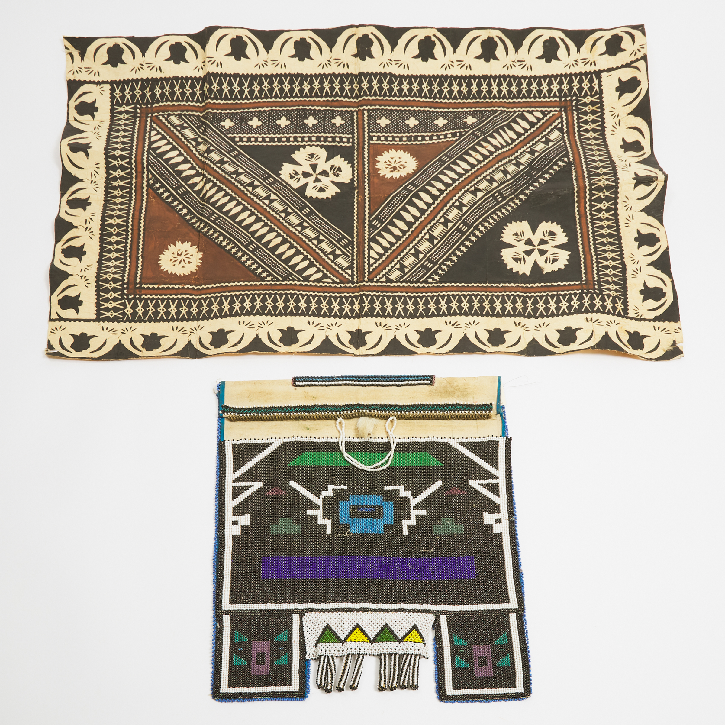 South African Beadwork Waist Cloth, c.1940/50, together with a Fiji Tapa Cloth, mid to late 20th century