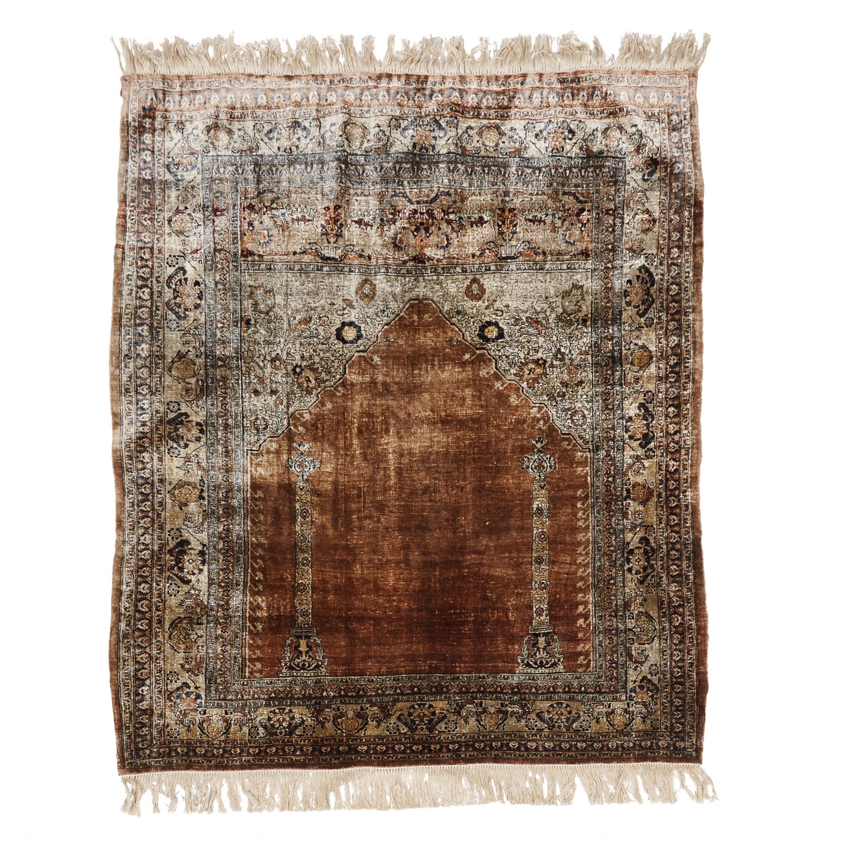 Tabriz Silk Prayer Rug, Persian, c.1900/10
