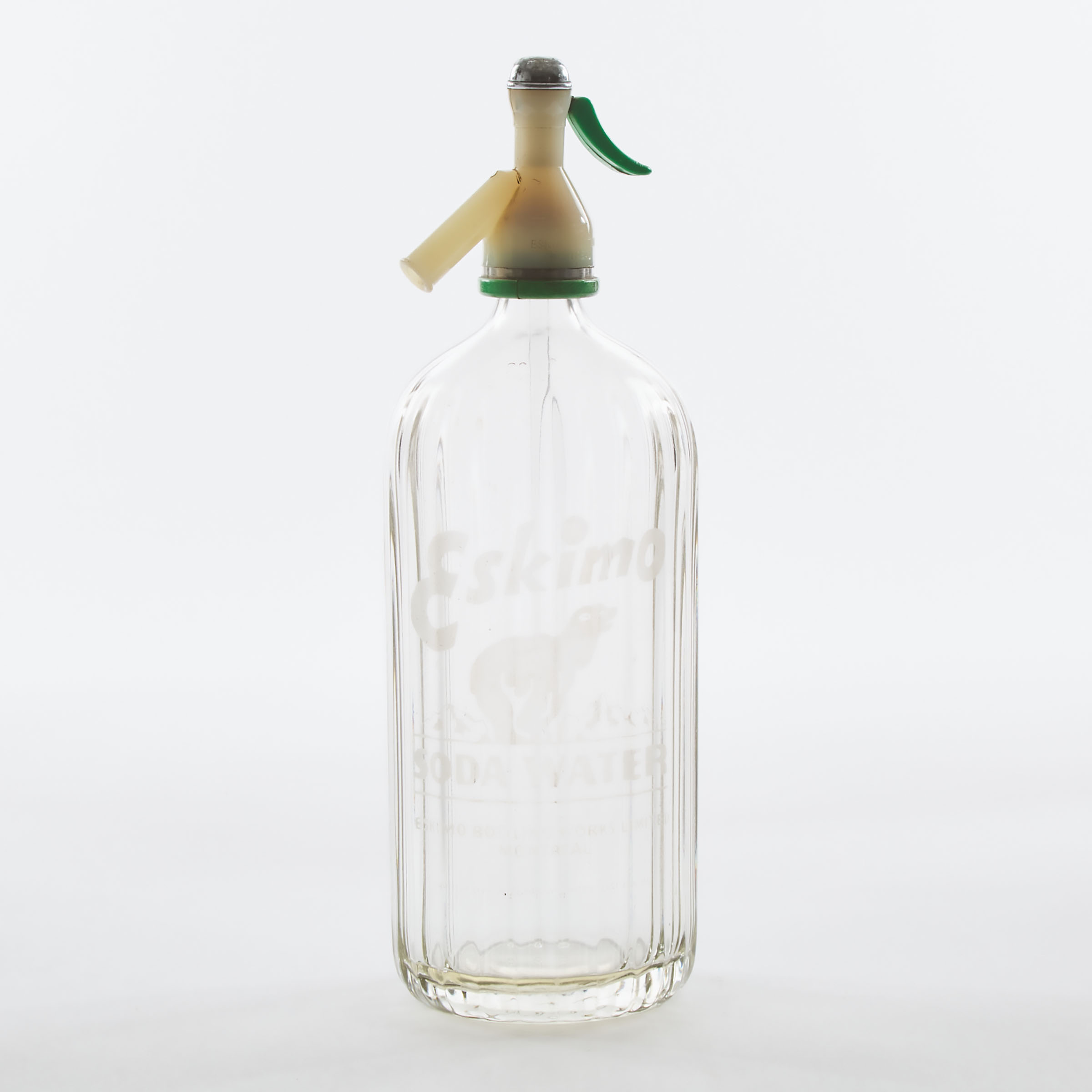 'Eskimo Soda Water' Glass Seltzer Bottle and Syphon, Montreal, 1950s