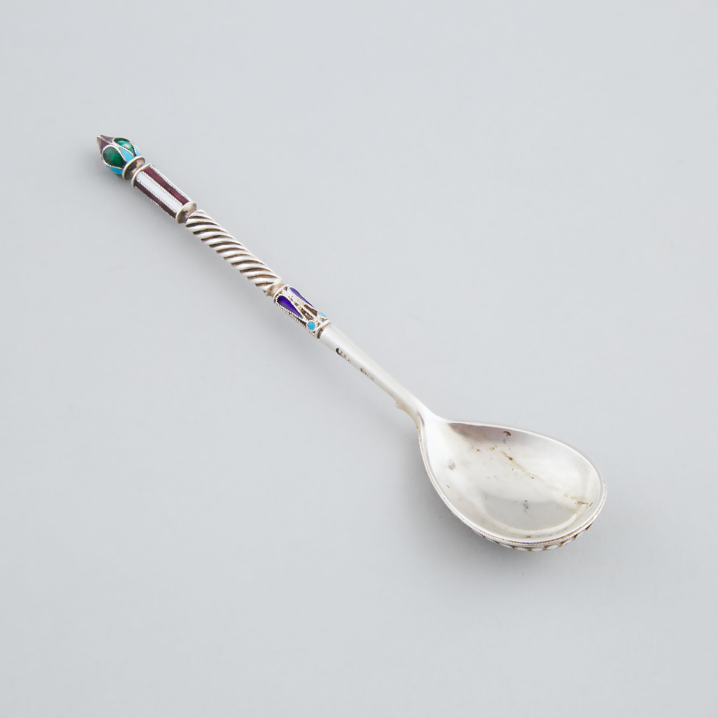 Russian Silver-Gilt Cloisonné Shaded Enamel Tea Spoon, Moscow, 1896-1908