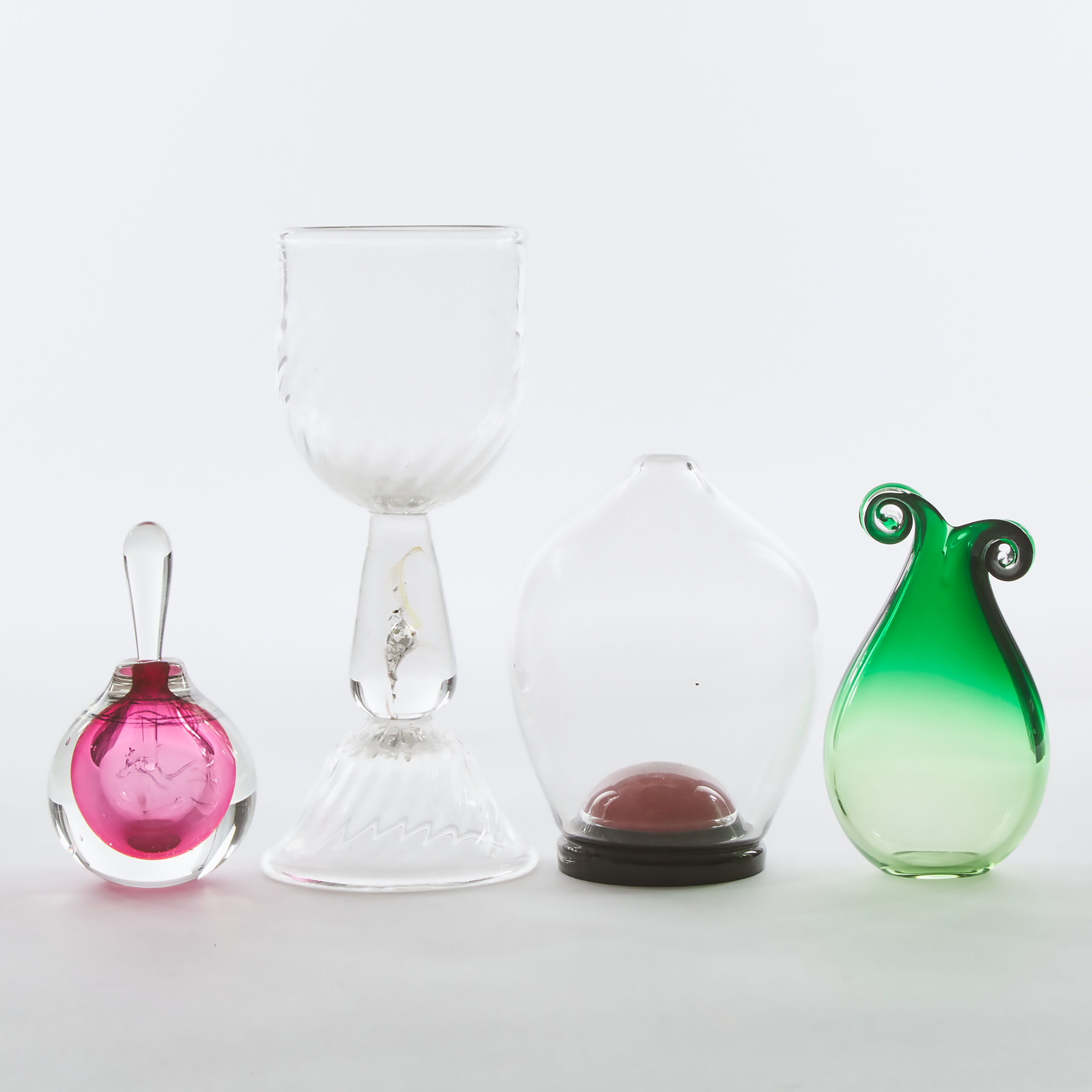 Two Canadian Studio Glass Vases, Goblet, and Perfume Bottle