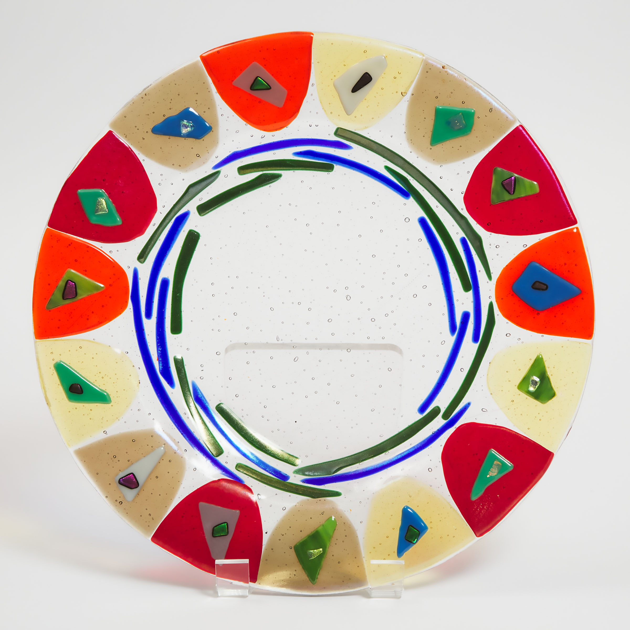 Fern Jordan (Canadian, b.1945), Circular Coloured and Iridescent Glass Platter, 2001