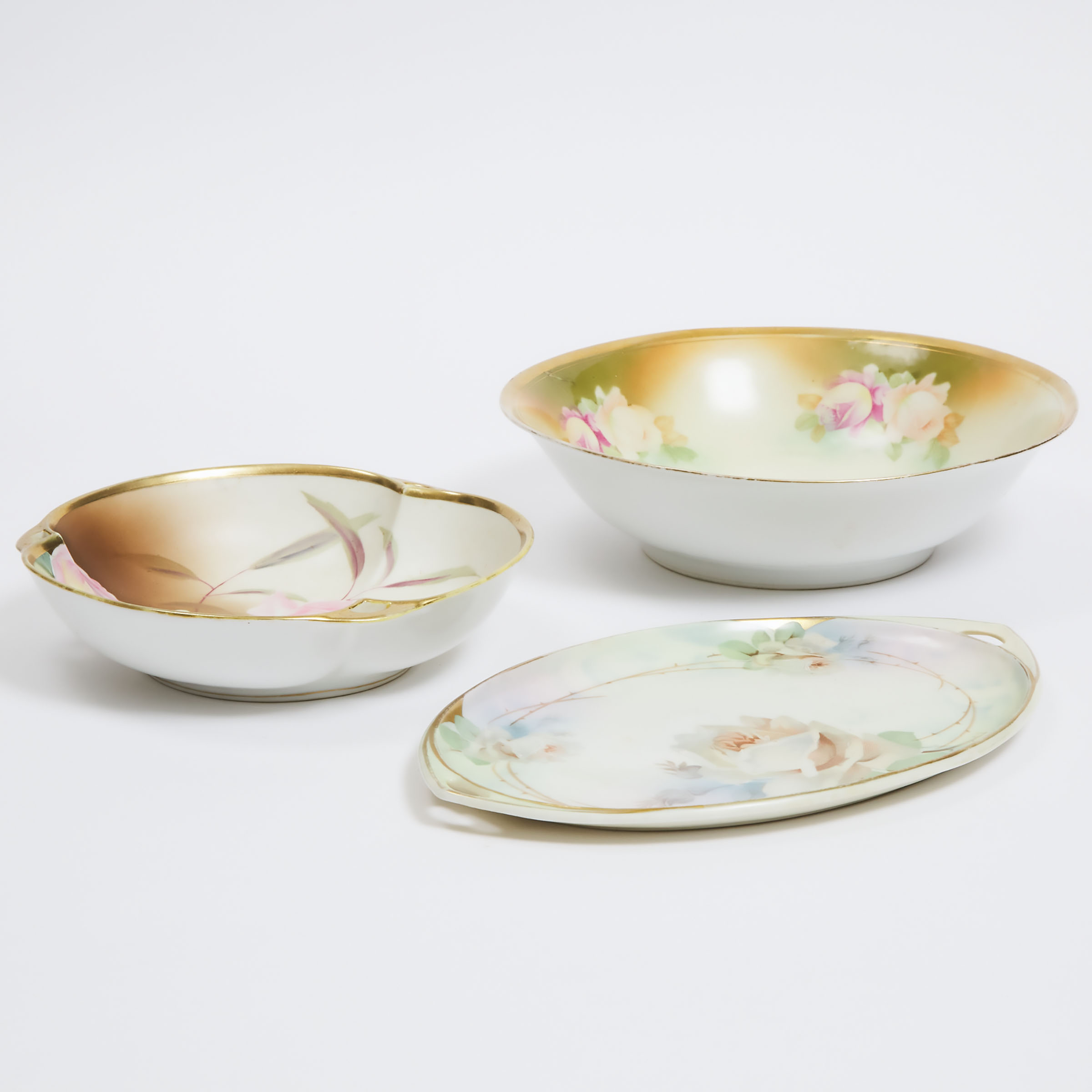 Two Floral Porcelain Bowls and a Tray, 20th century