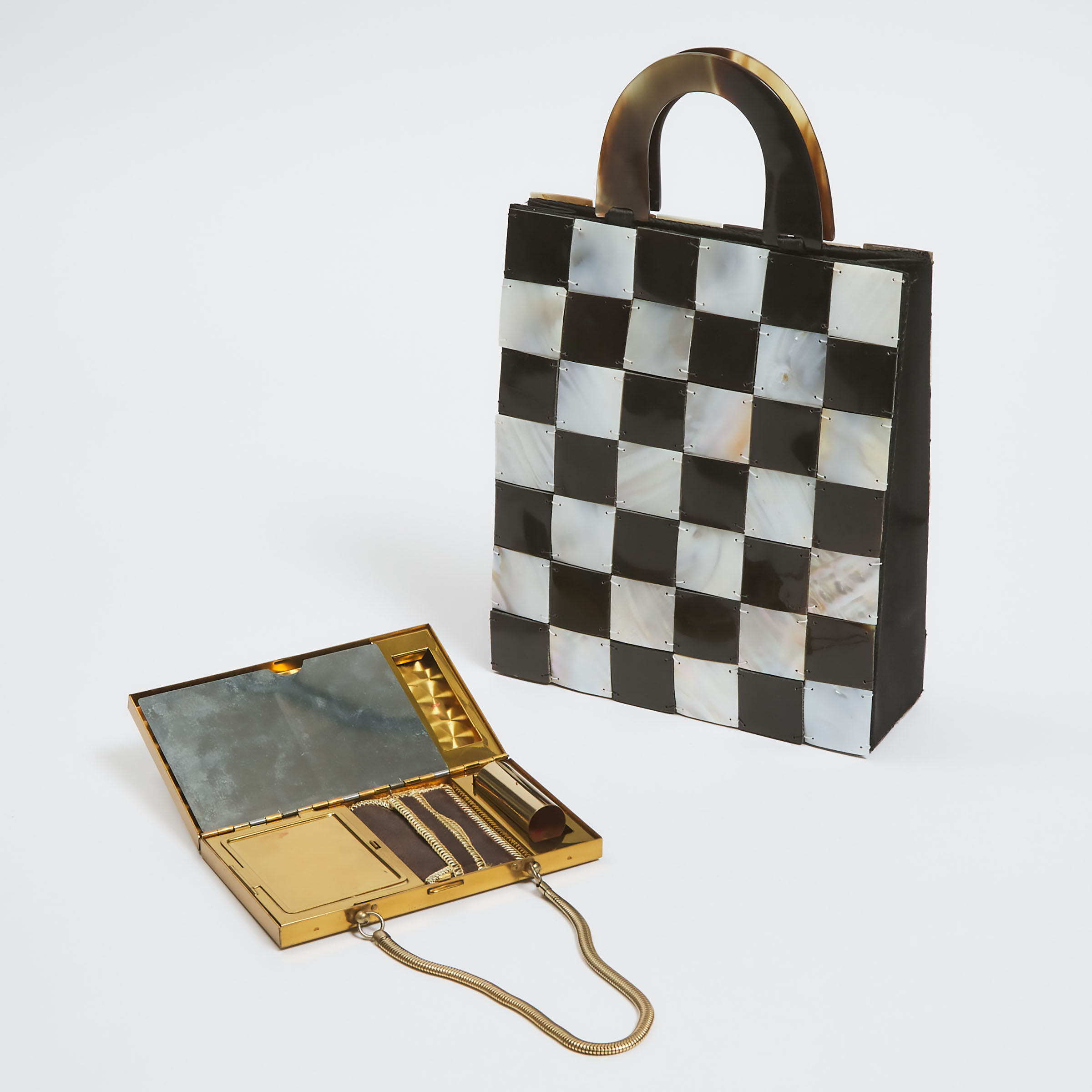 Handbag and Makeup Purse with Mother-of-Pearl Decoration, 1960s/70s
