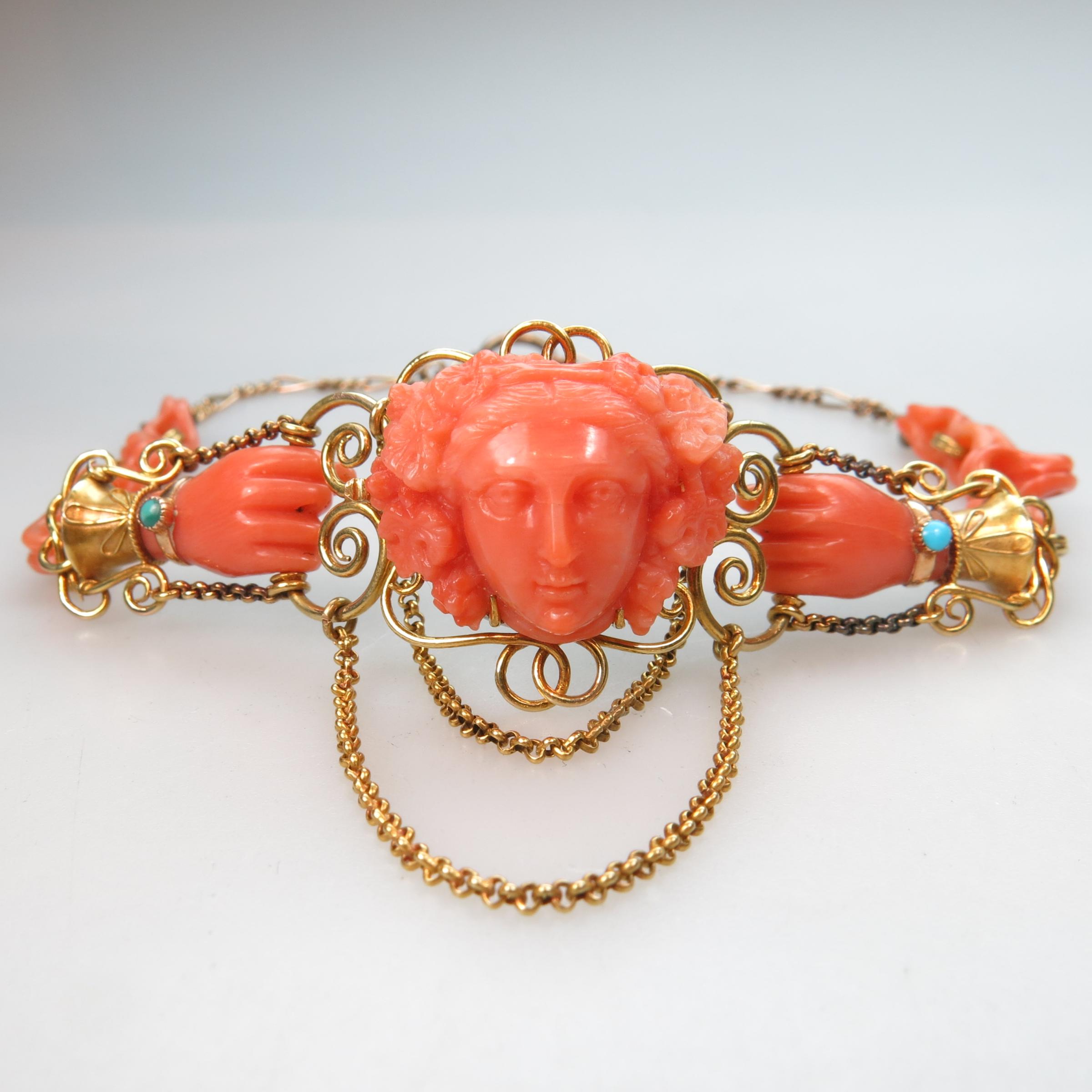18k Yellow Gold And Coral Bracelet