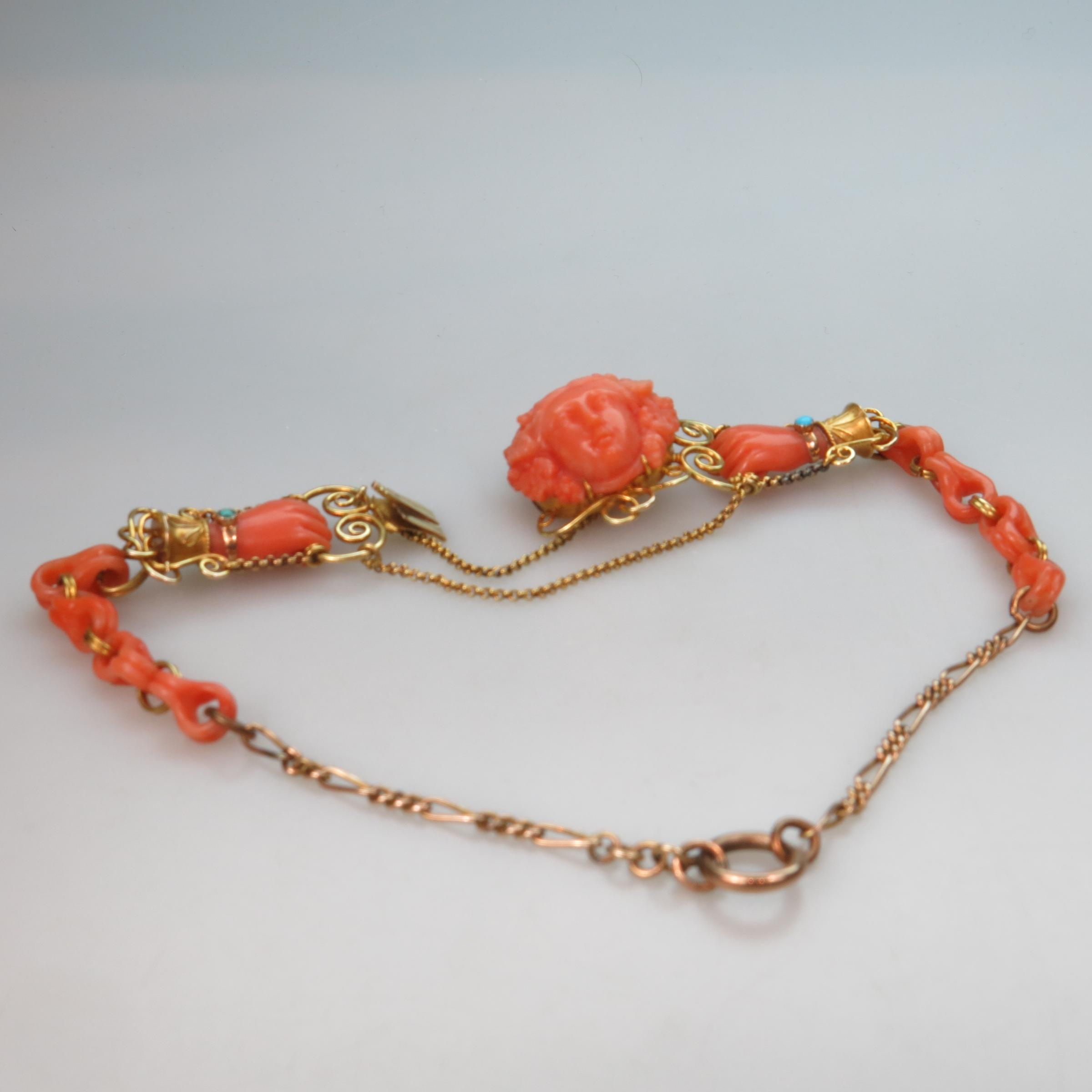 18k Yellow Gold And Coral Bracelet