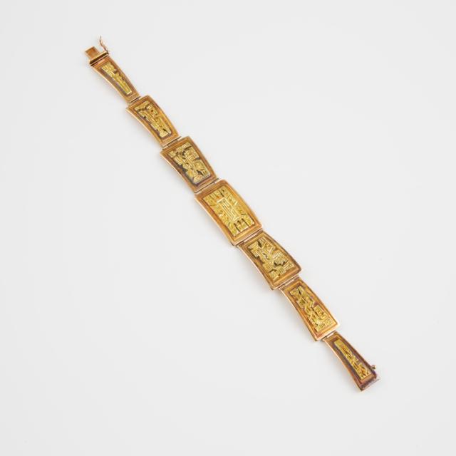 Peruvian 18k Yellow Gold Hinged Bracelet