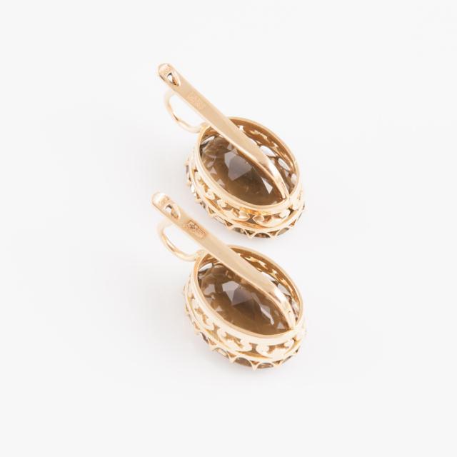 Pair Of Russian 14k Rose Gold Filigree Hookback Earrings 