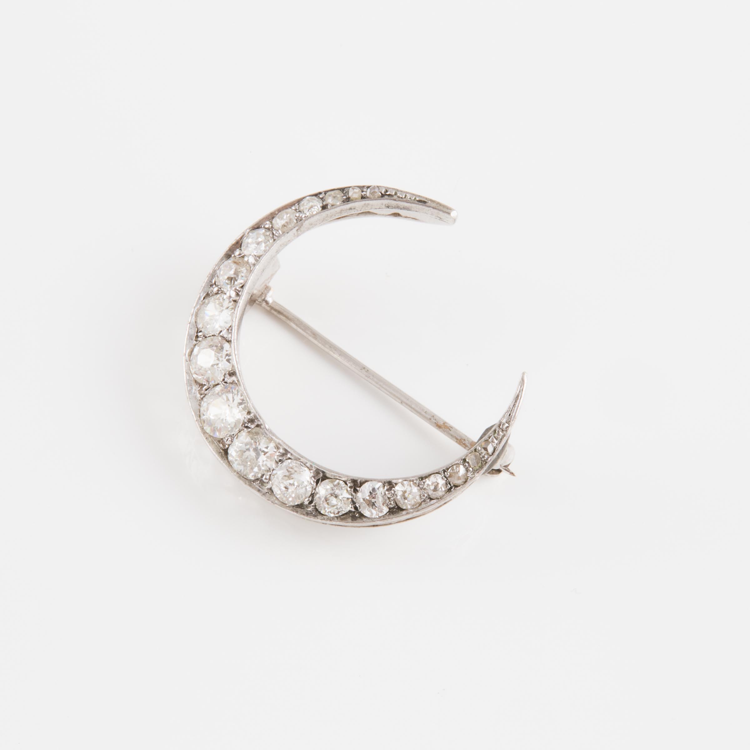 14k Yellow Gold And Silver Filigree Crescent Brooch