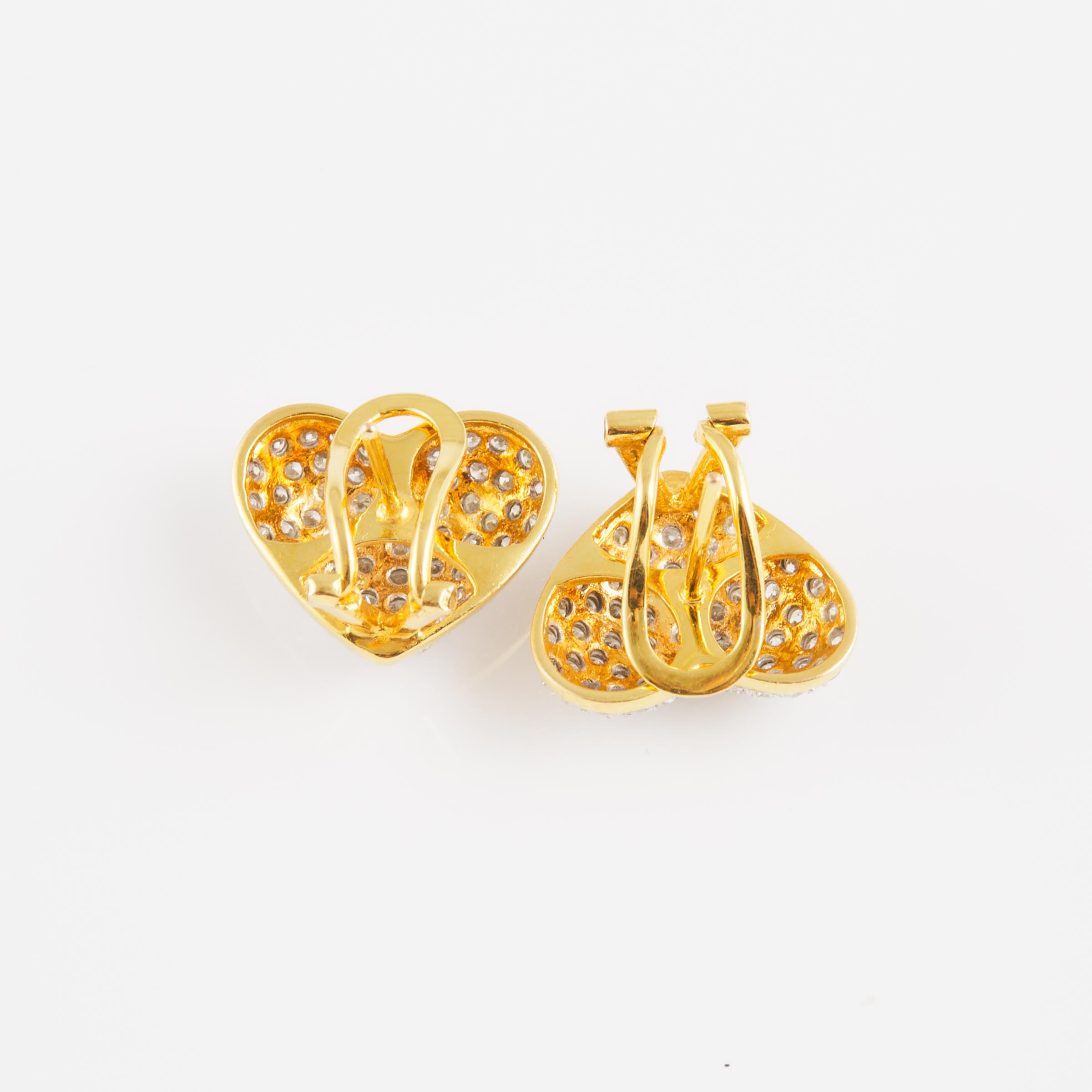 Pair Of 18k Yellow And White Gold Heart Earrings