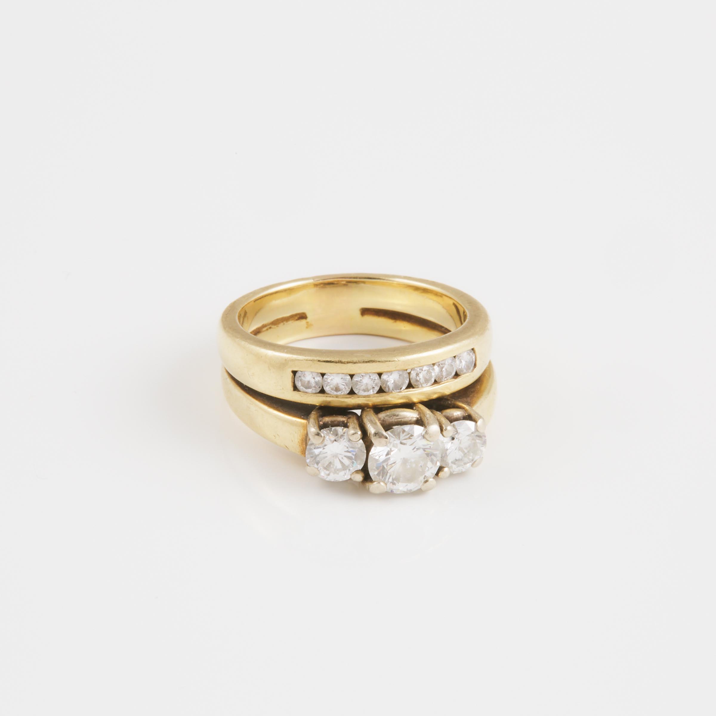 14k Yellow And White Gold Engagement/Wedding Ring Suite