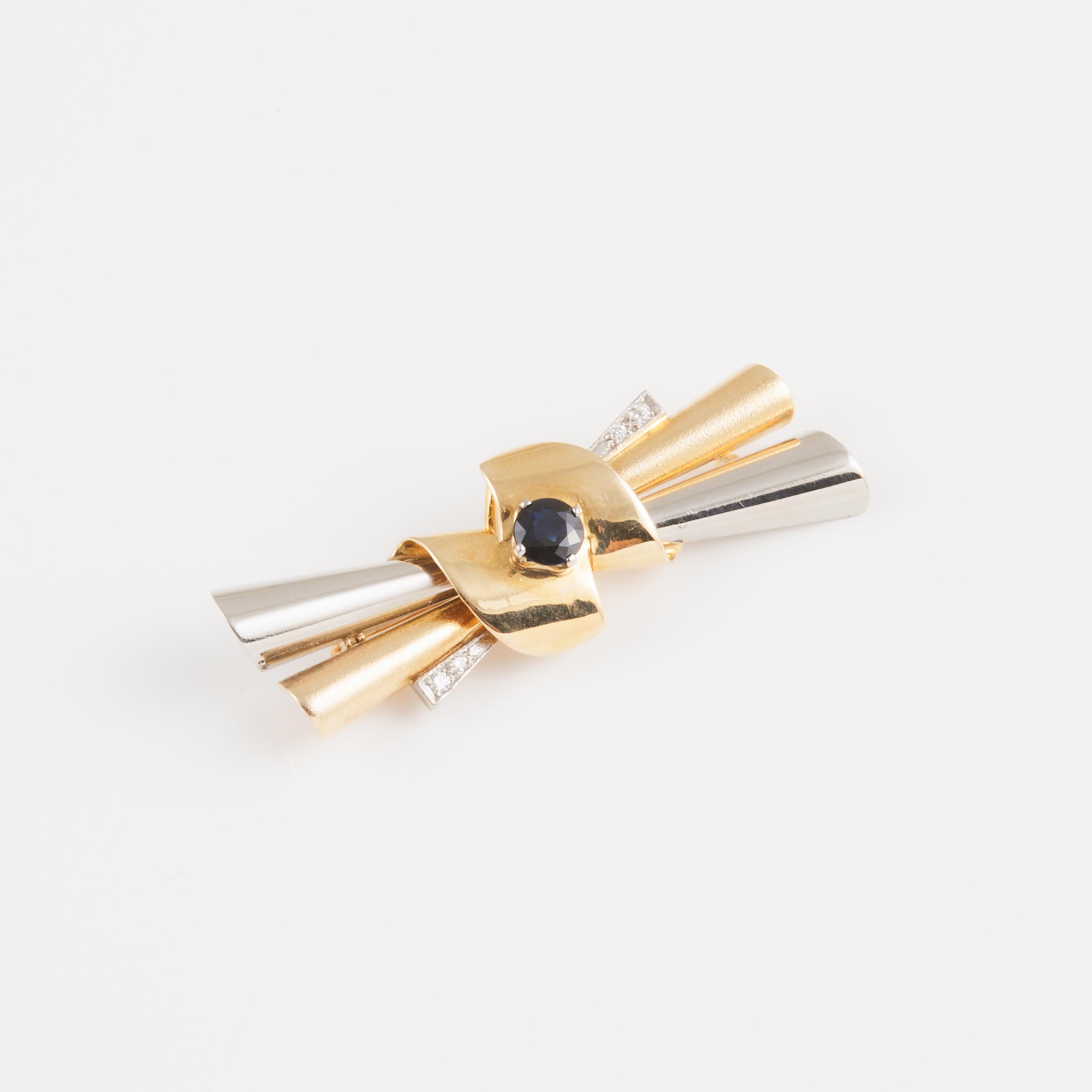 Retro 14k/18k Yellow And White Gold Bar Brooch