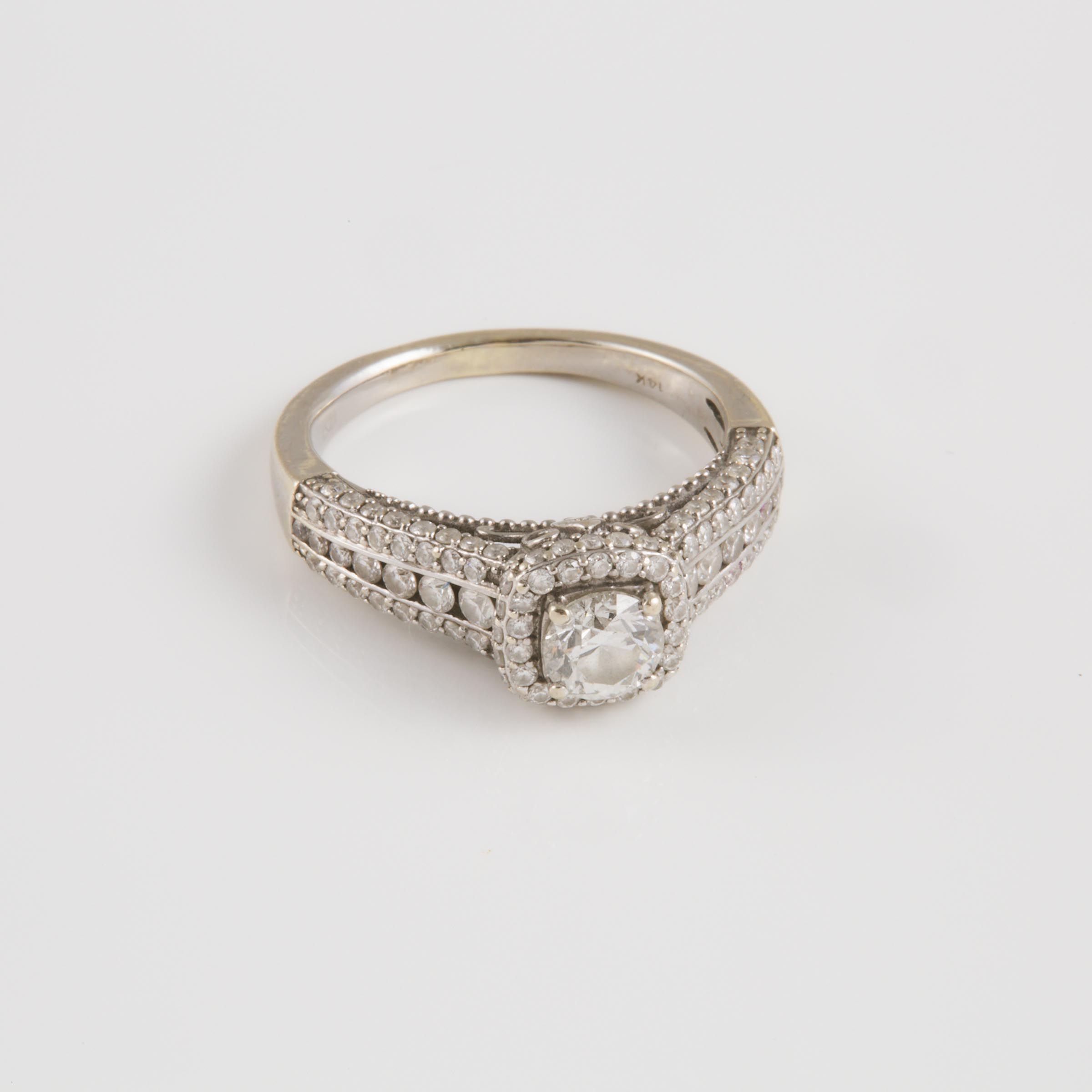 14k White Gold Filigree Engagement Ring