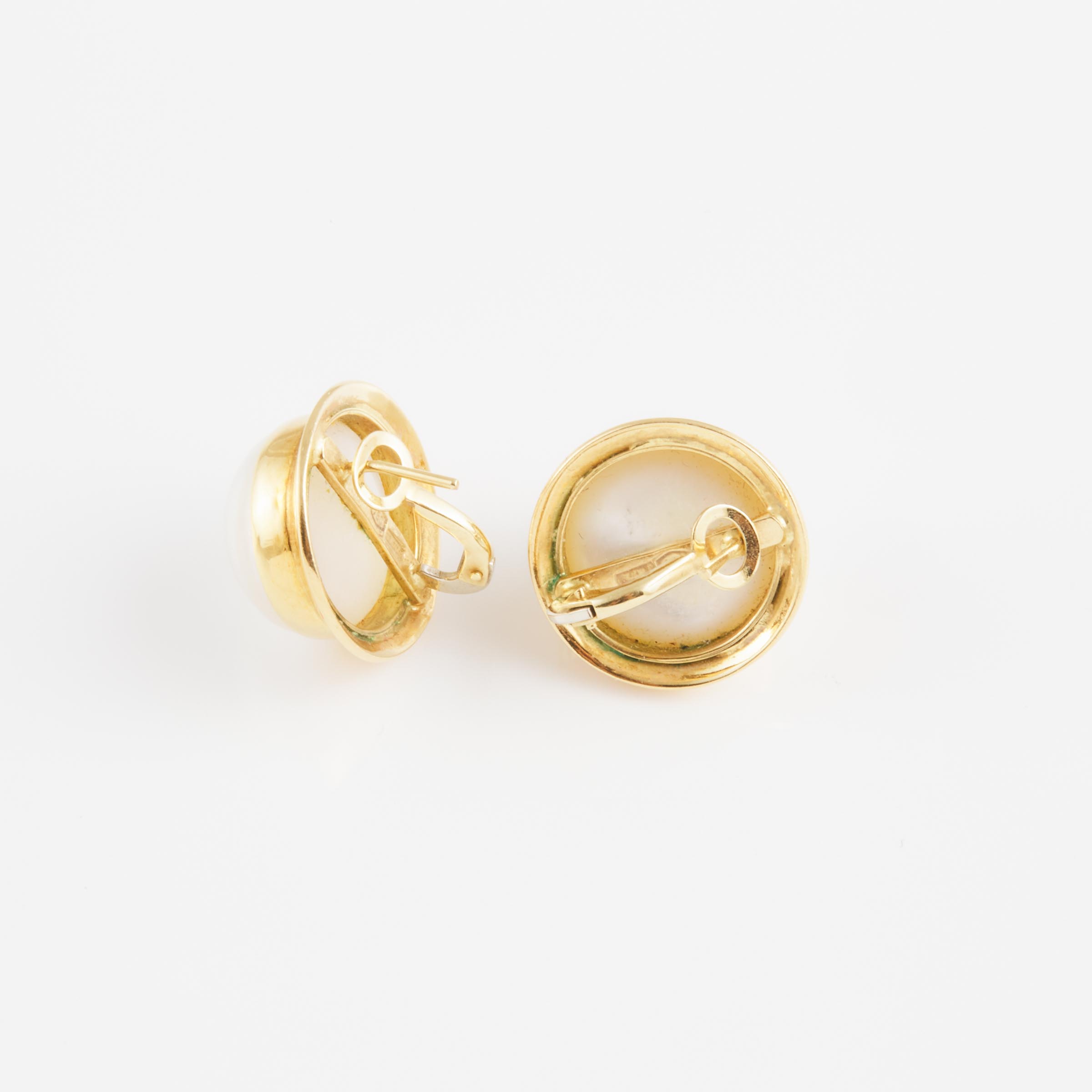 Pair Of Italian 18k Yellow Gold Button Earrings