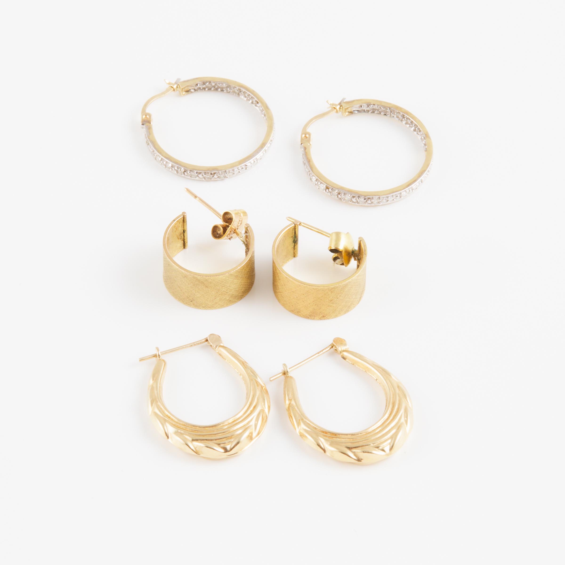1 x 14k And 2 x 10k Yellow Gold Pairs Of Hoop Earrings