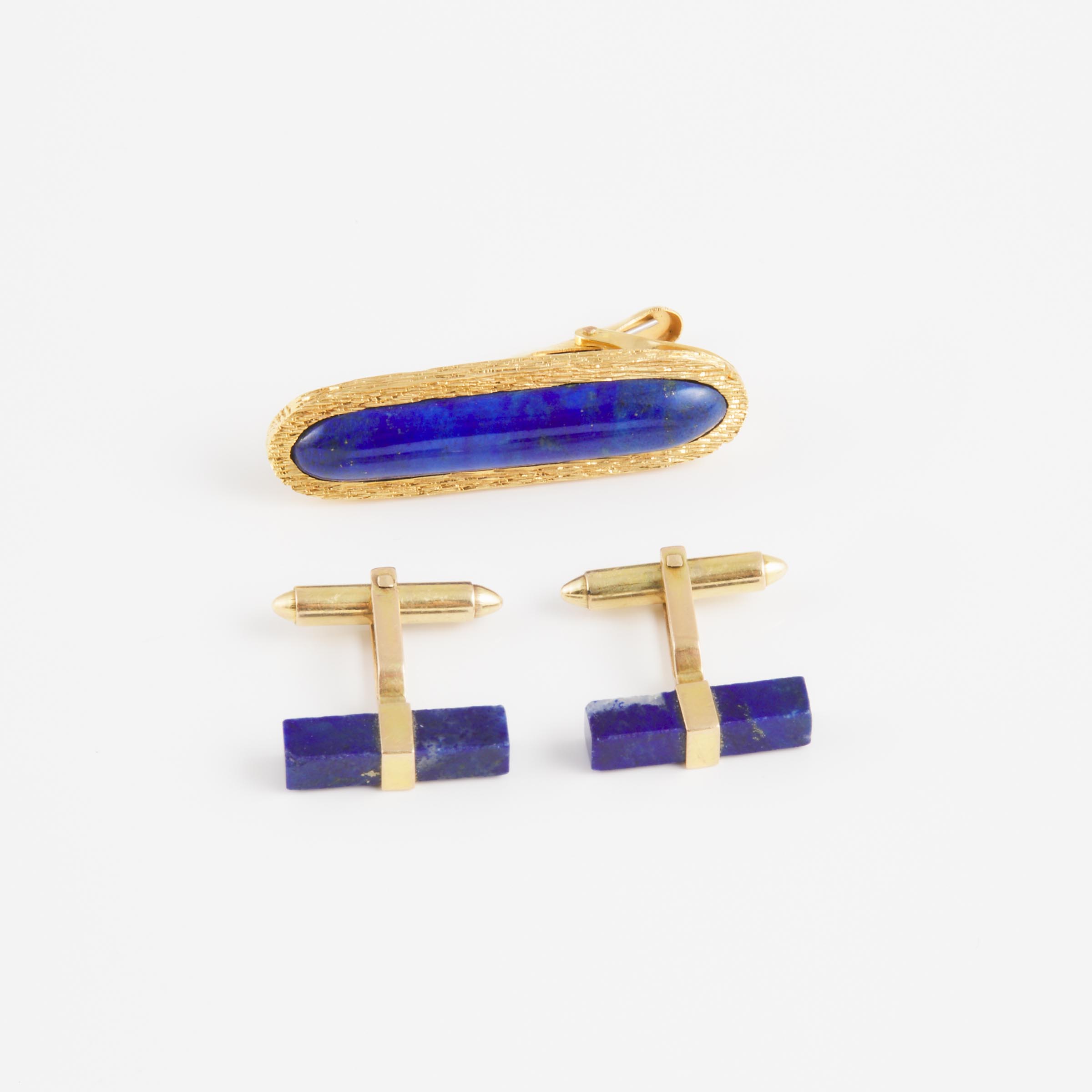 14k Yellow Gold Tie Clip And A Similar Pair Of Cufflinks