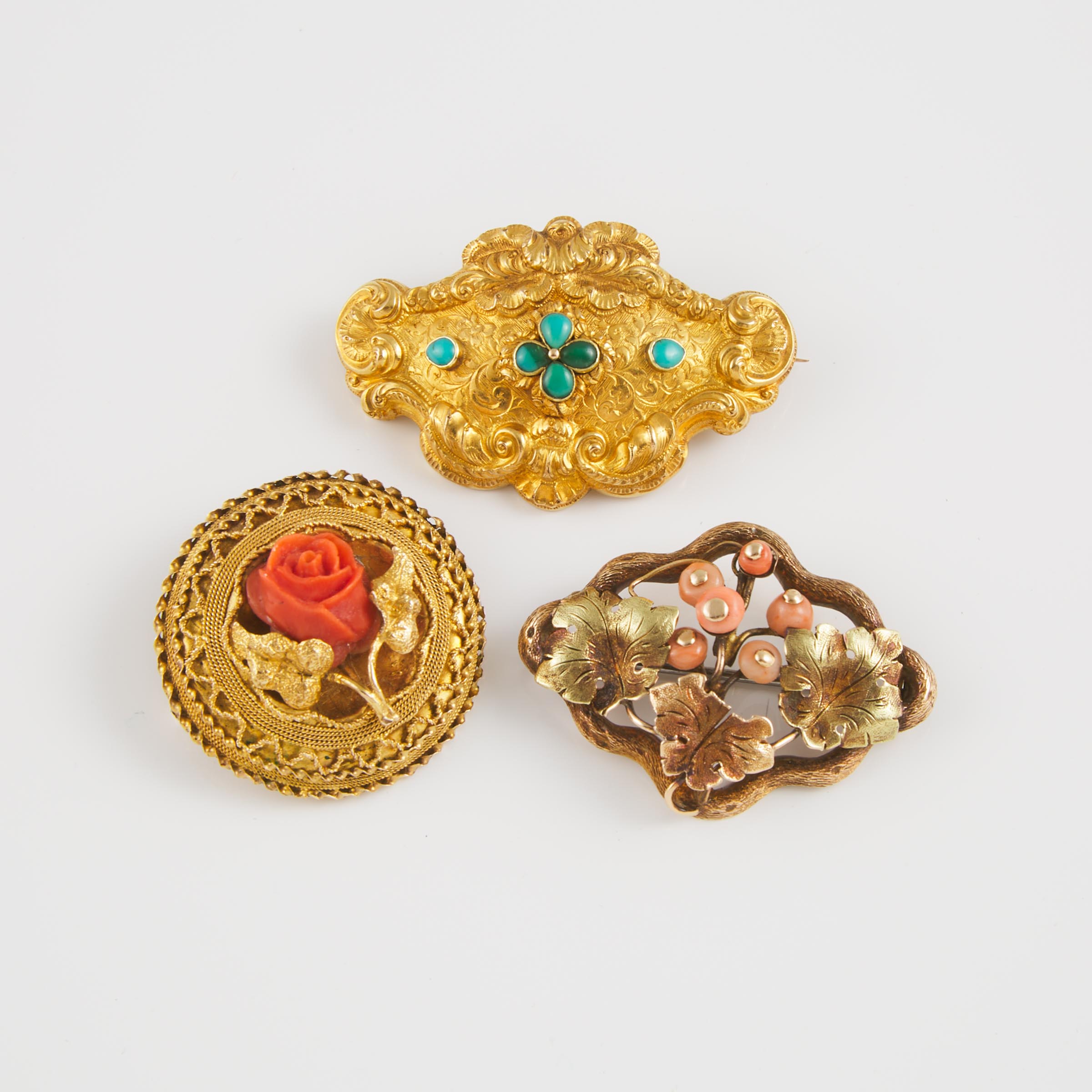 3 x 19th Century 14k Gold Brooches