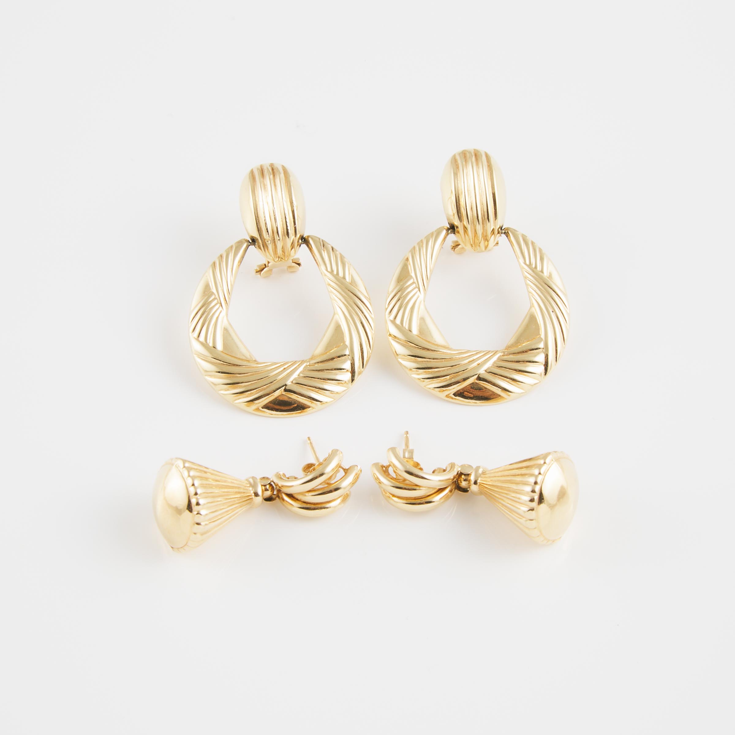 2 Pairs Of 14k Yellow Gold Earrings