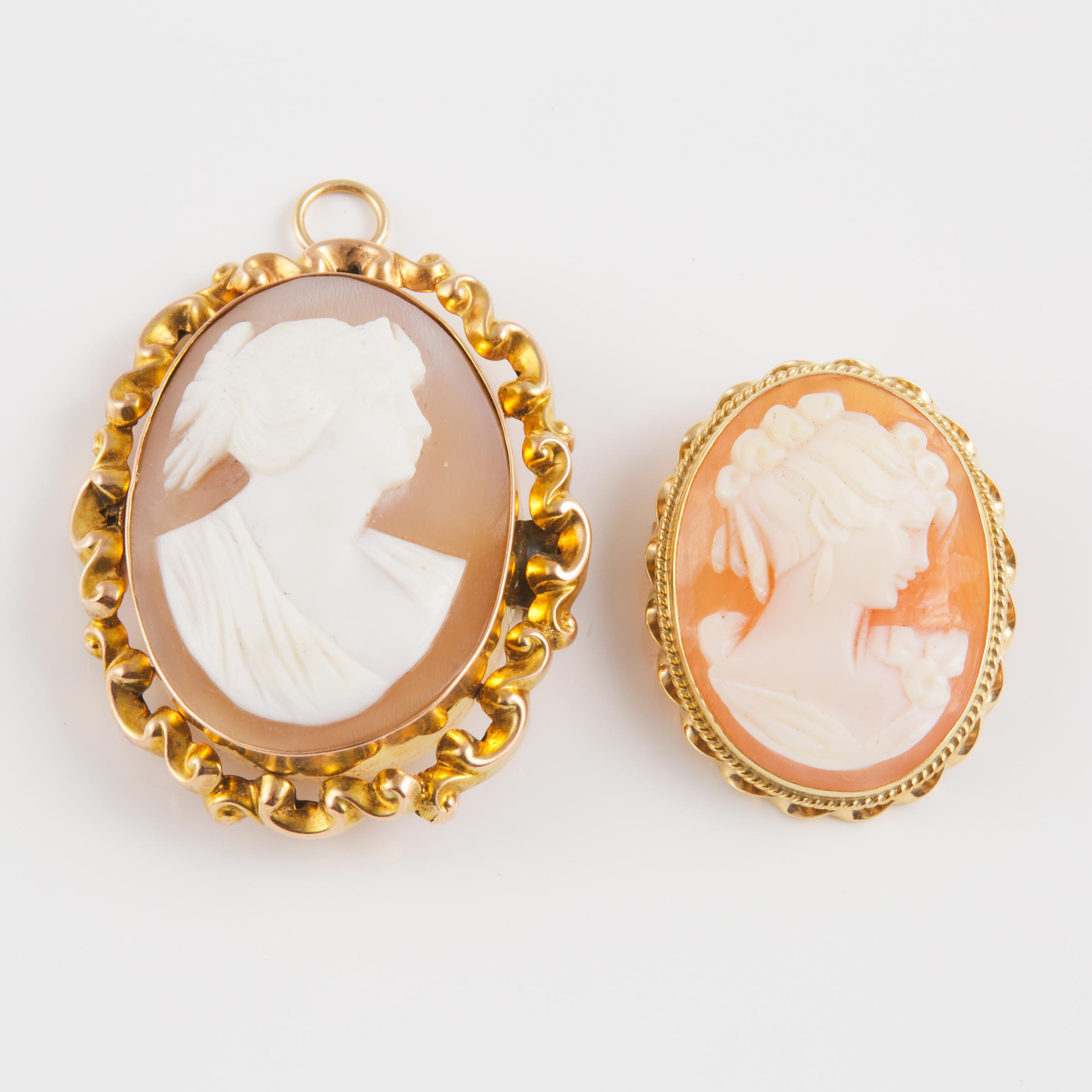 2 Oval Carved Shell Cameos