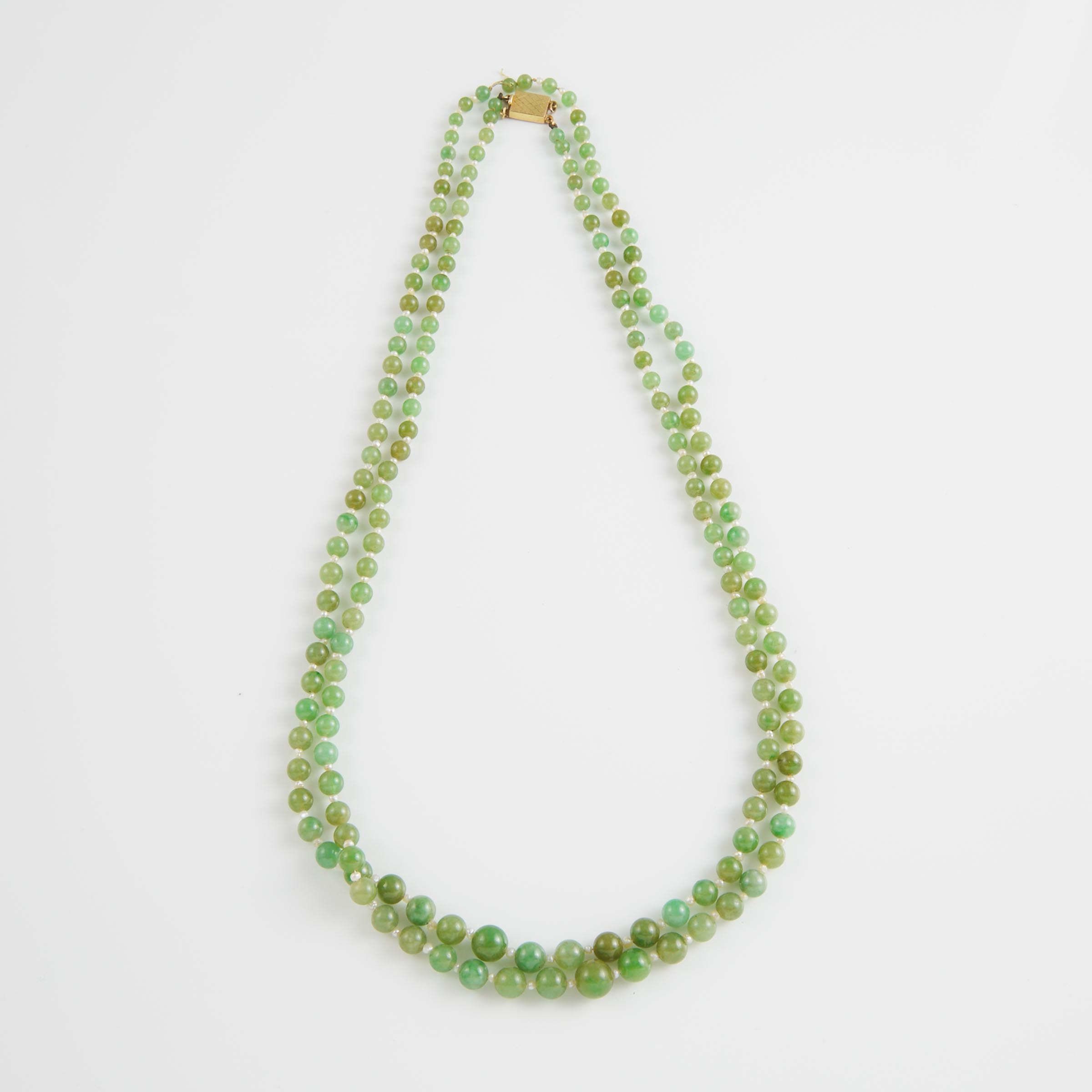 Double Strand Jade Bead And Seed Pearl Necklace