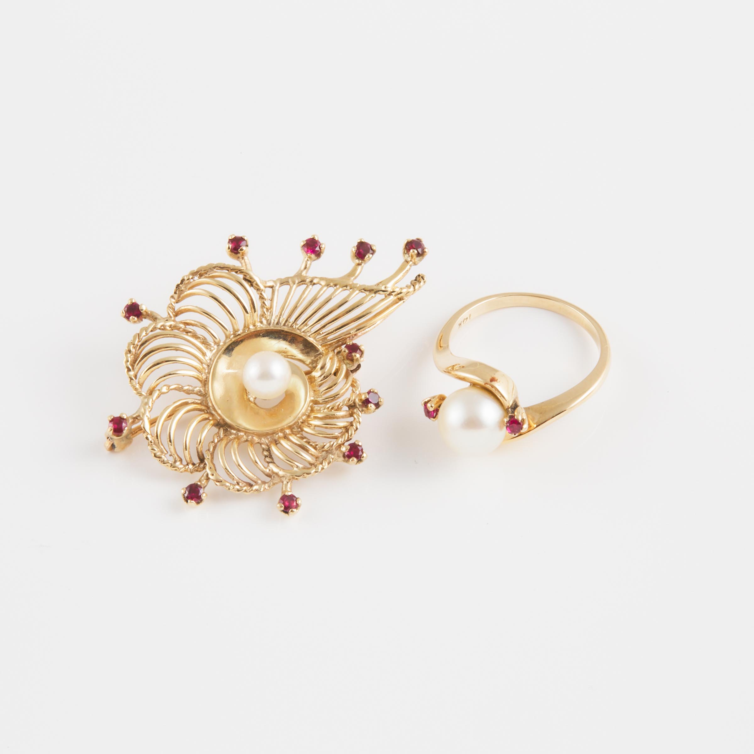 14k Yellow Gold Brooch And Ring
