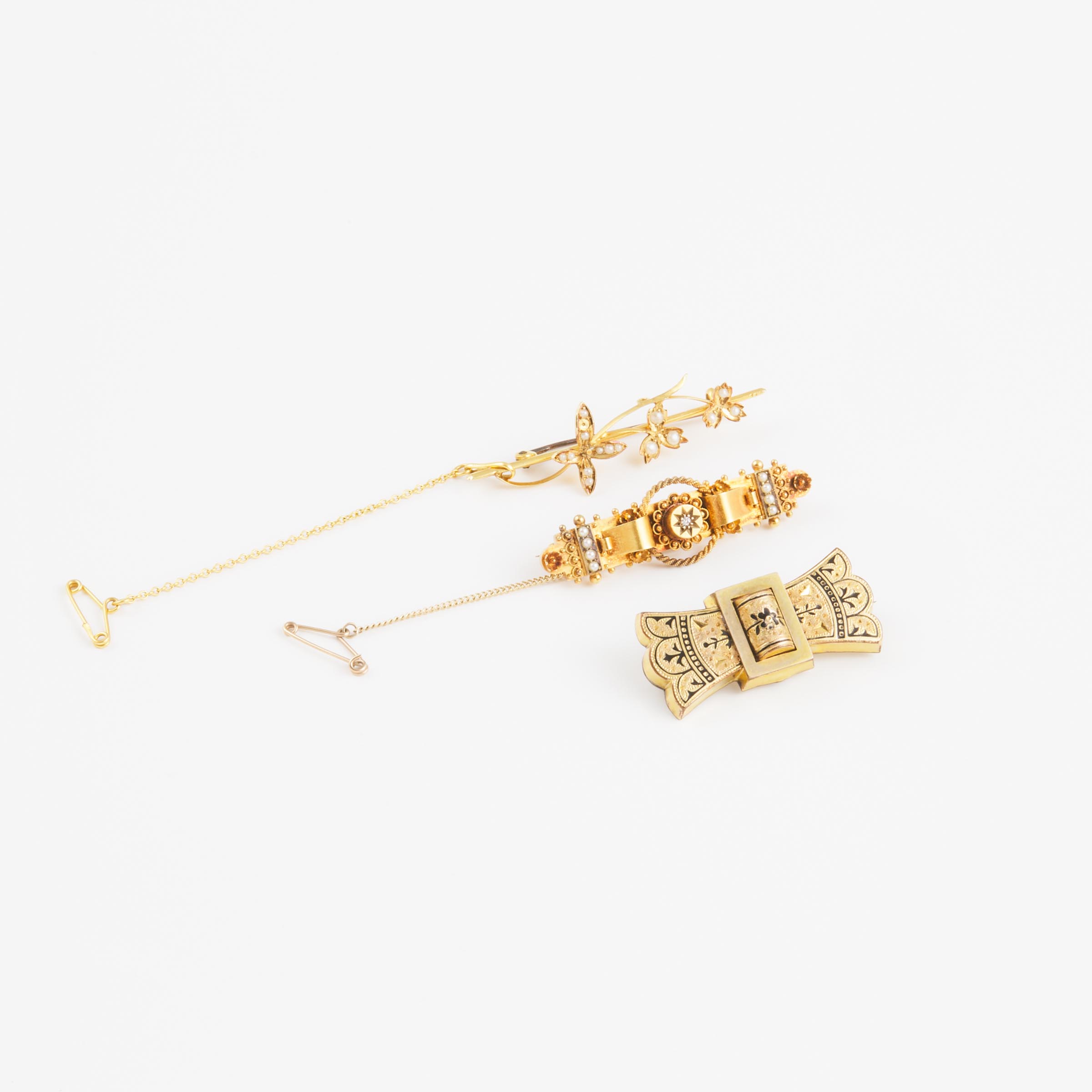 A Gold-Filled And 2 x 15k Yellow Gold Bar Pins