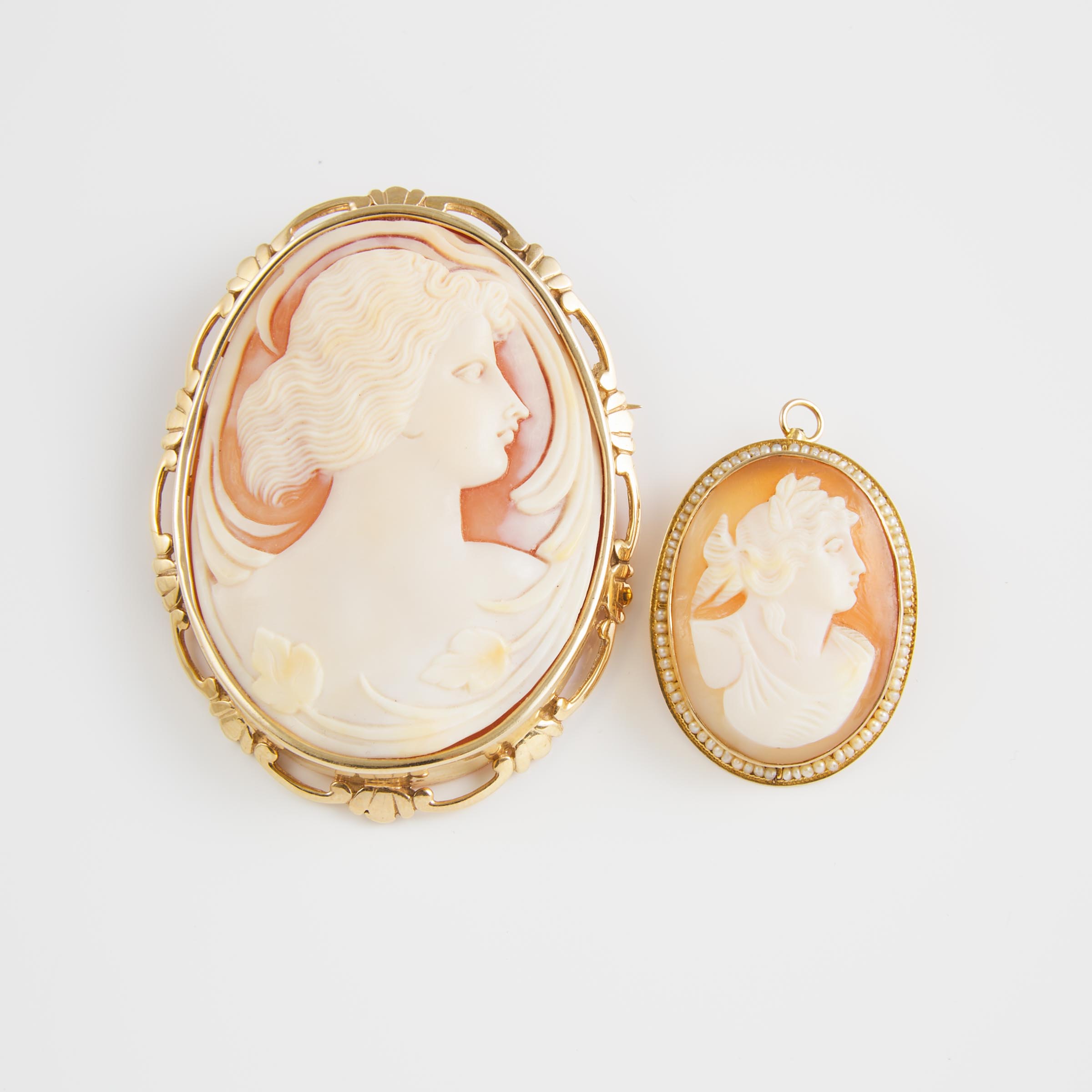 Two Oval Carved Shell Cameos