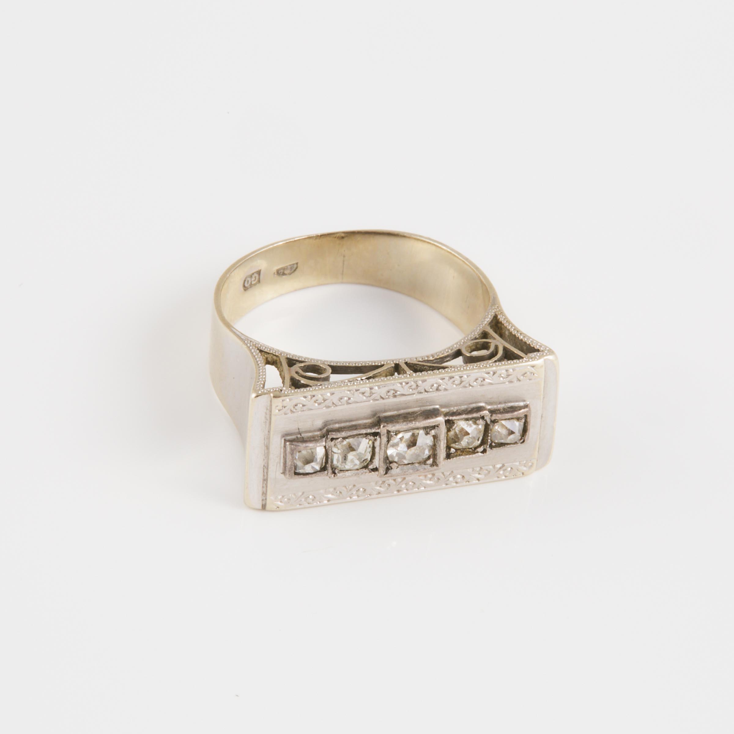 Hungarian 14k White Gold Filigree Ring