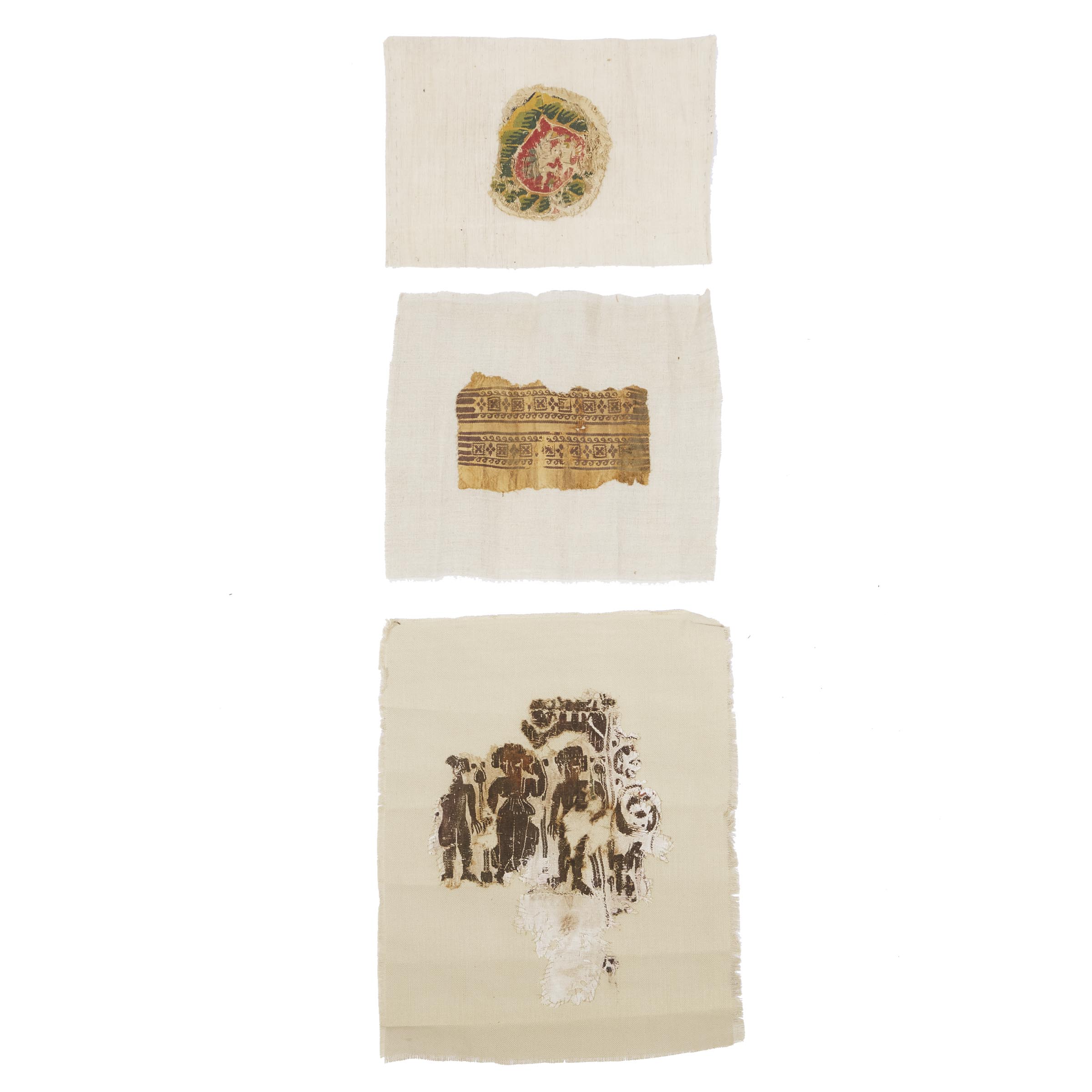Three Egyptian Coptic Textile Fragments, 3/4th century AD