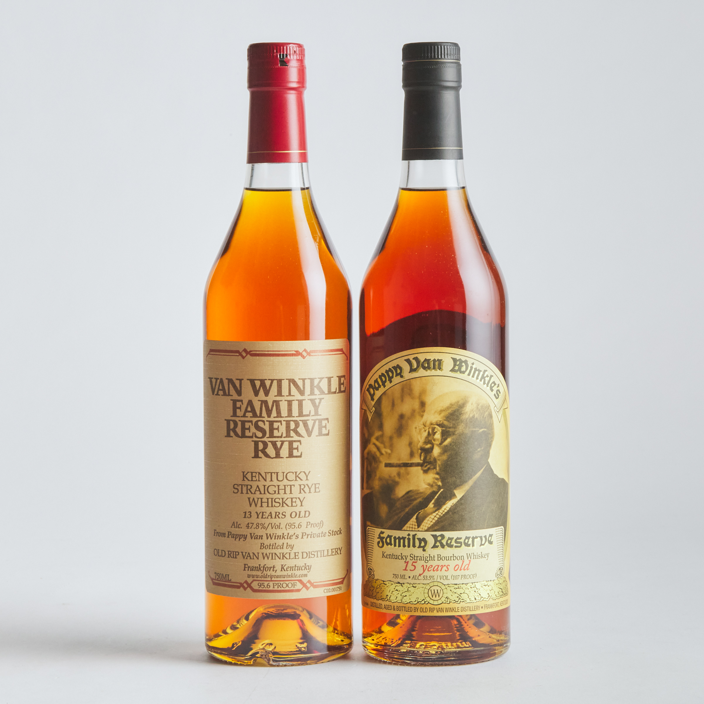 PAPPY VAN WINKLE FAMILY RESERVE KENTUCKY STRAIGHT BOURBON WHISKEY 15 YEARS (ONE 750 ML)
PAPPY VAN WINKLE FAMILY RESERVE KENTUCKY STRAIGHT RYE WHISKEY 13 YEARS (ONE 750 ML)