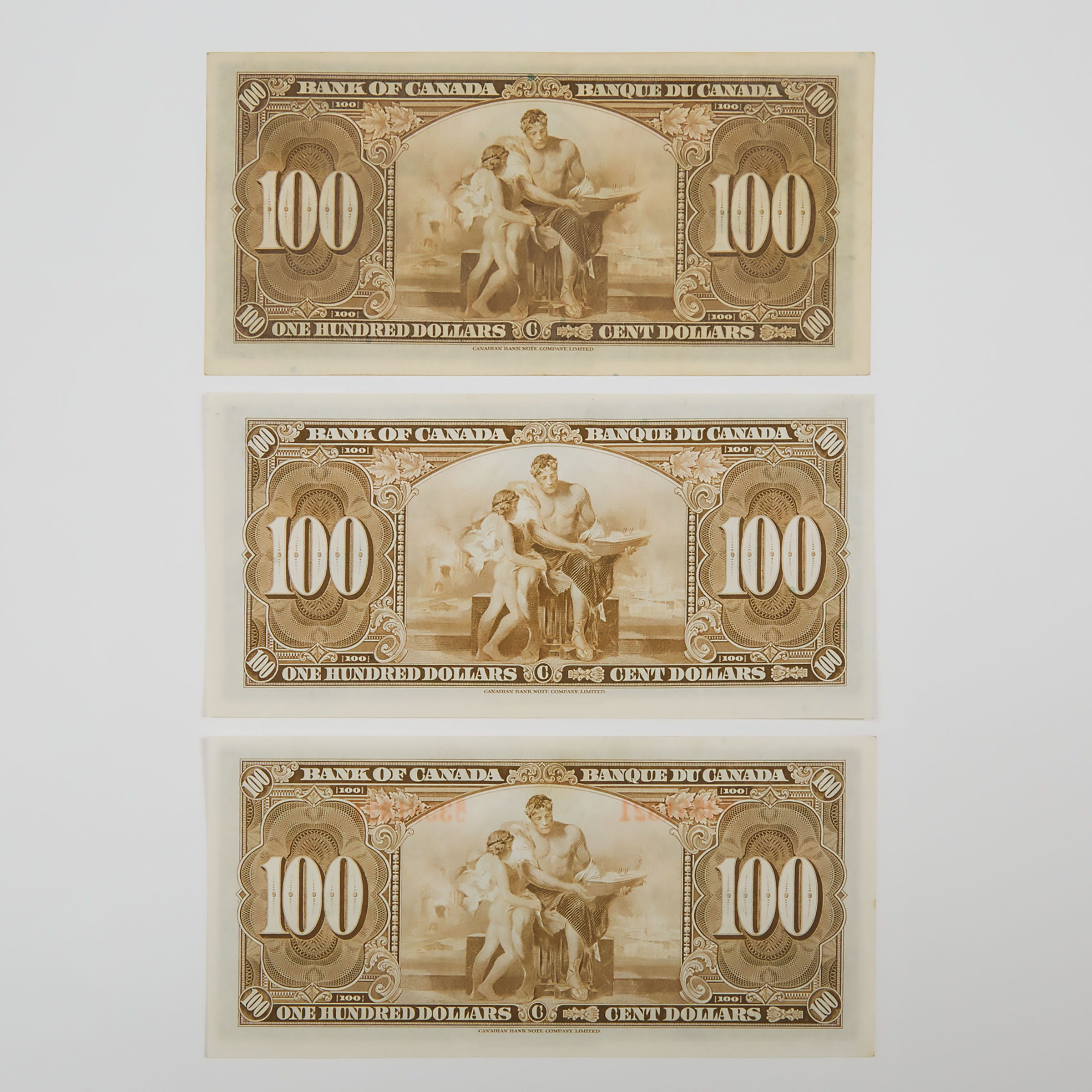 3 x Bank Of Canada 1937 $100 Banknotes