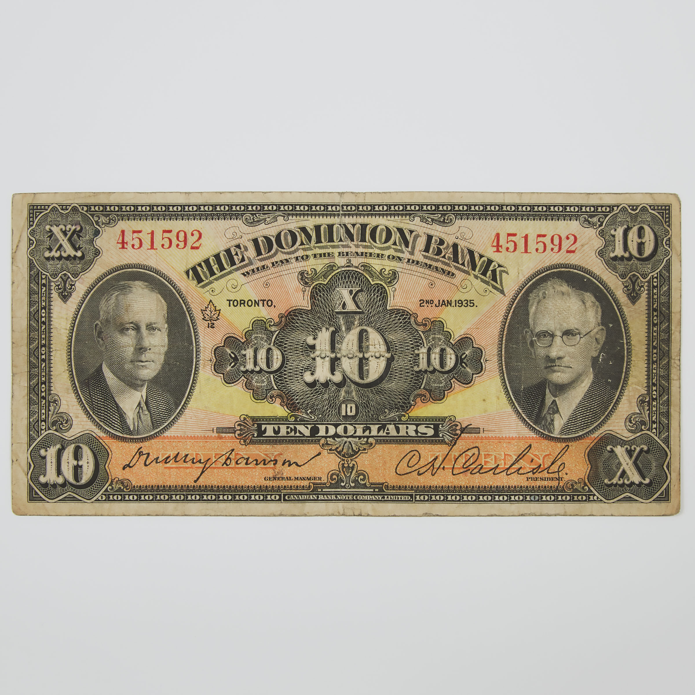 Dominion Bank Of Canada 1935 $10 Banknote