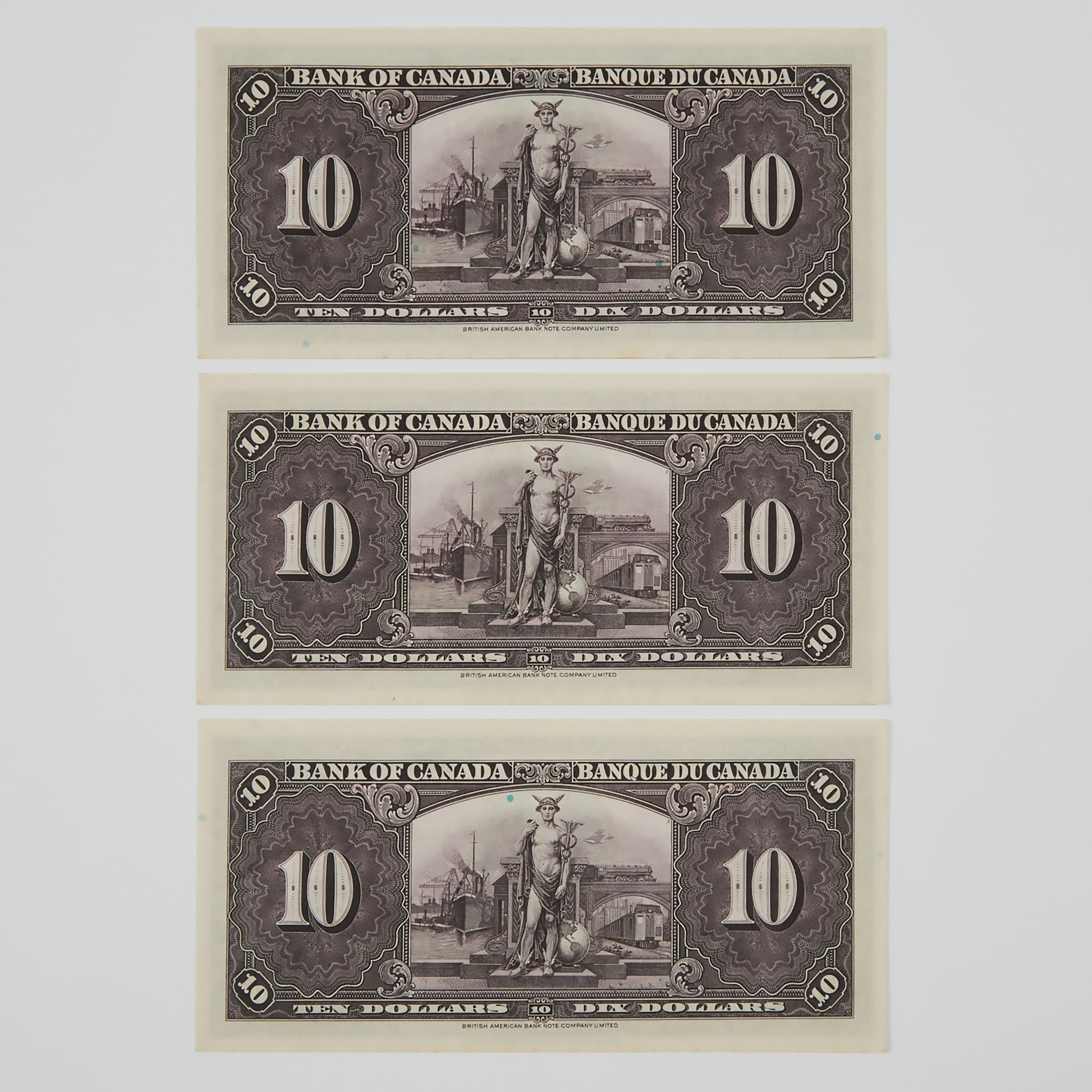 3 x Bank Of Canada 1937 $10 Banknotes