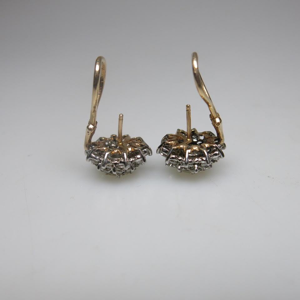 Pair Of 14k/18k Yellow And White Gold Cluster Earrings